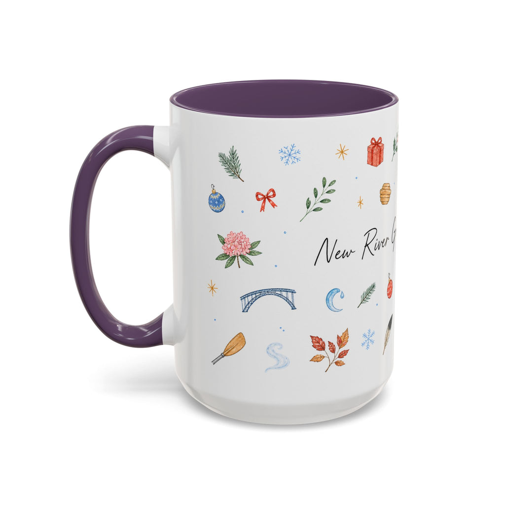 New River Gorge National Park Christmas Mug | Watercolor Travel Souvenir | Holiday Gift | Accent Ceramic Coffee Cup 11oz 15oz