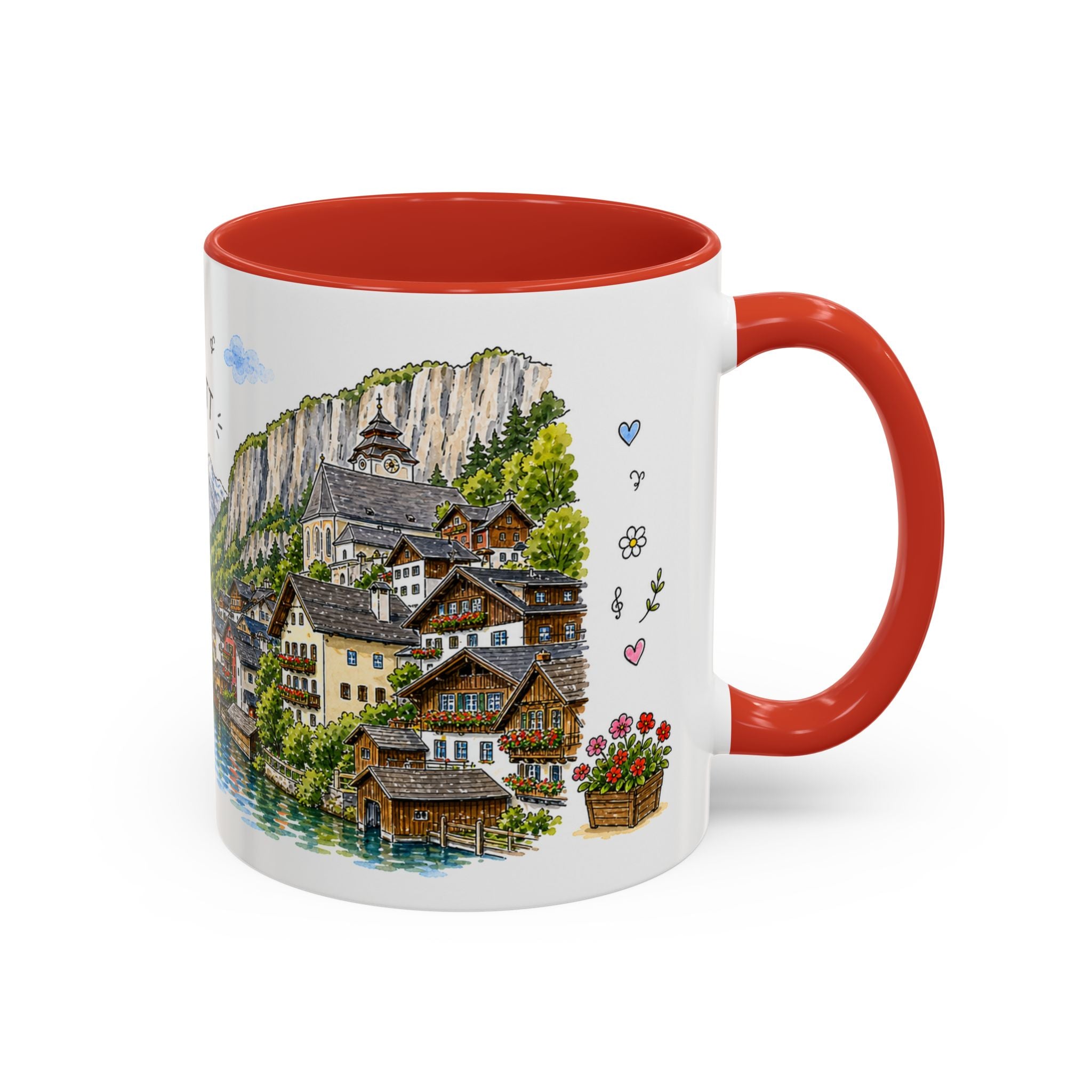 Hallstatt Illustrated Travel Mug | Austria Souvenir Accent Coffee Mug | 11oz 15oz Ceramic Cup