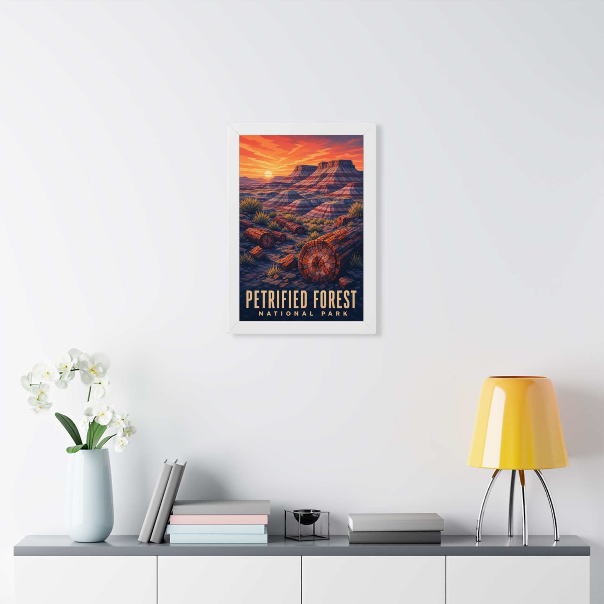 Petrified Forest National Park Framed Poster | Vintage Travel Wall Art | Black Walnut White Frame | 16x24 20x30