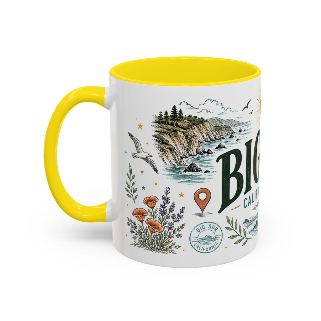 Big Sur Coffee Mug | Travel Destination Souvenir Gift | Accent Color Ceramic 11oz 15oz