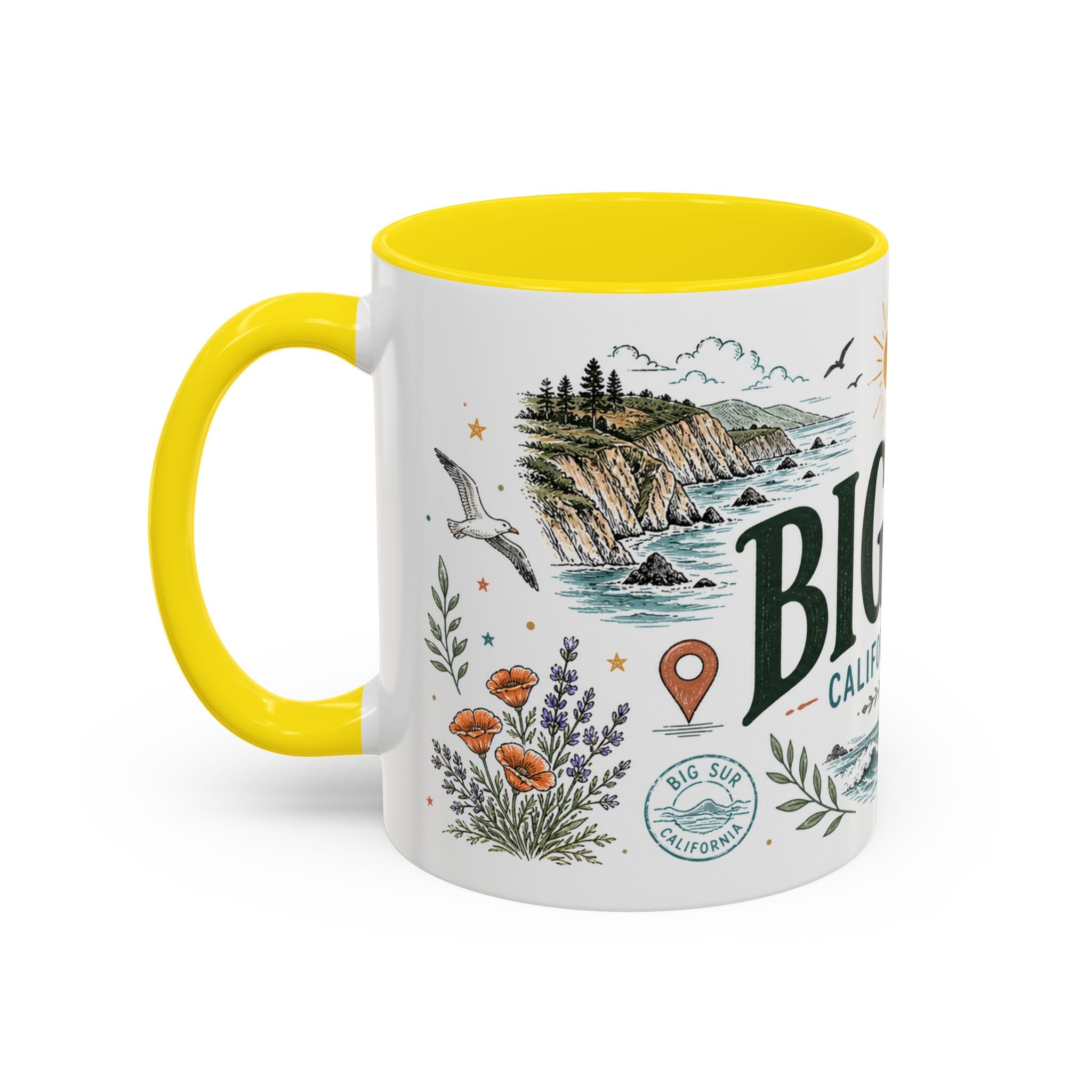 Big Sur Coffee Mug | Travel Destination Souvenir Gift | Accent Color Ceramic 11oz 15oz