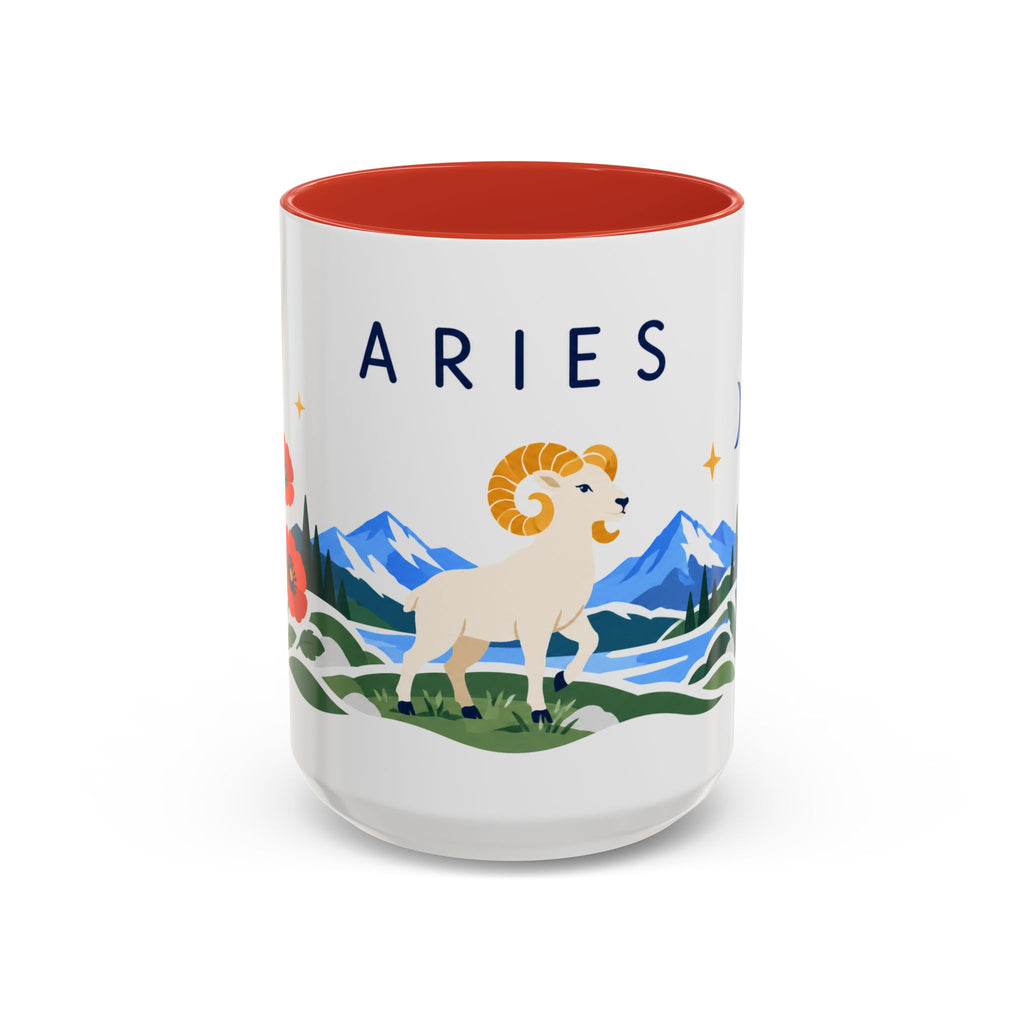 Aries Zodiac Coffee Mug | Ram and Floral Design | Astrology Birthday Gift | 11 oz 15 oz Ceramic Accent Mug