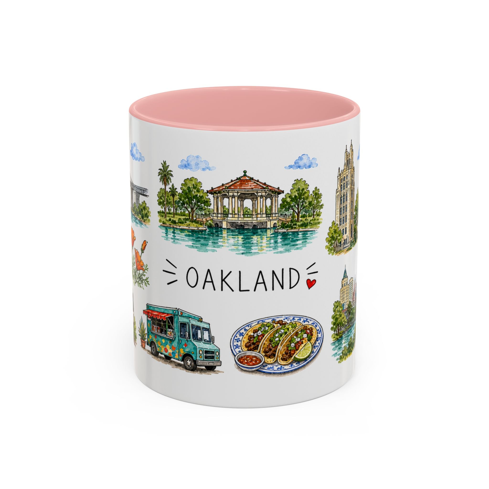 Oakland Illustrated Travel Mug | City Souvenir Accent Coffee Mug | 11oz 15oz Ceramic Cup