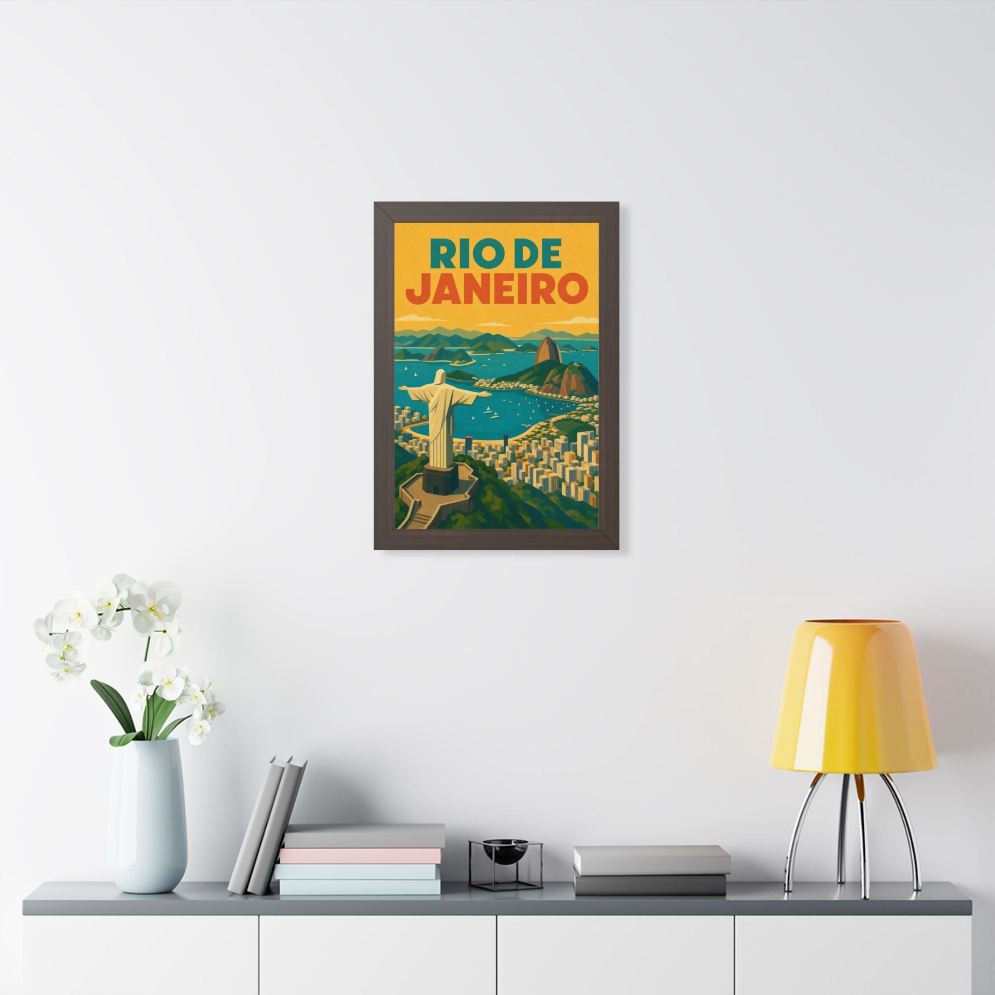 Rio de Janeiro Panorama Brazil Framed Poster | Vintage Travel Wall Art | Black Walnut White Frame | 16x24 20x30