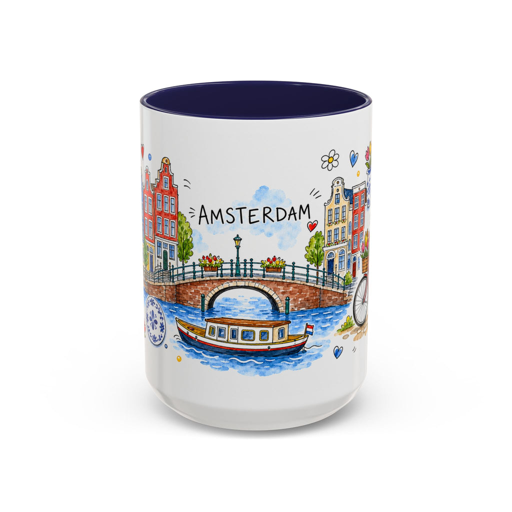 Amsterdam Travel Mug | European City Souvenir Accent Coffee Mug | 11oz 15oz Ceramic Cup