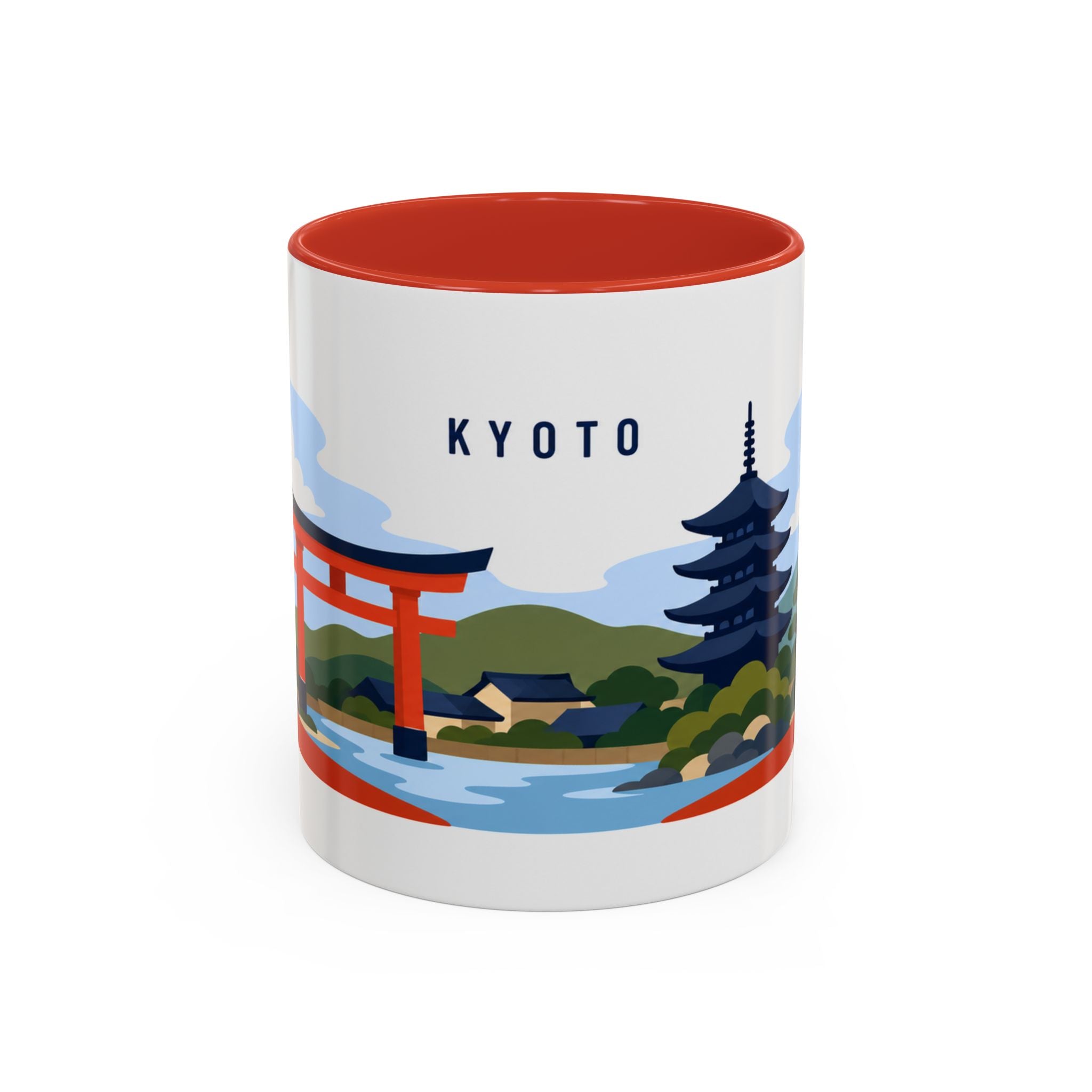 Kyoto Coffee Mug | Travel Destination Souvenir Gift | Accent Color Ceramic 11oz 15oz