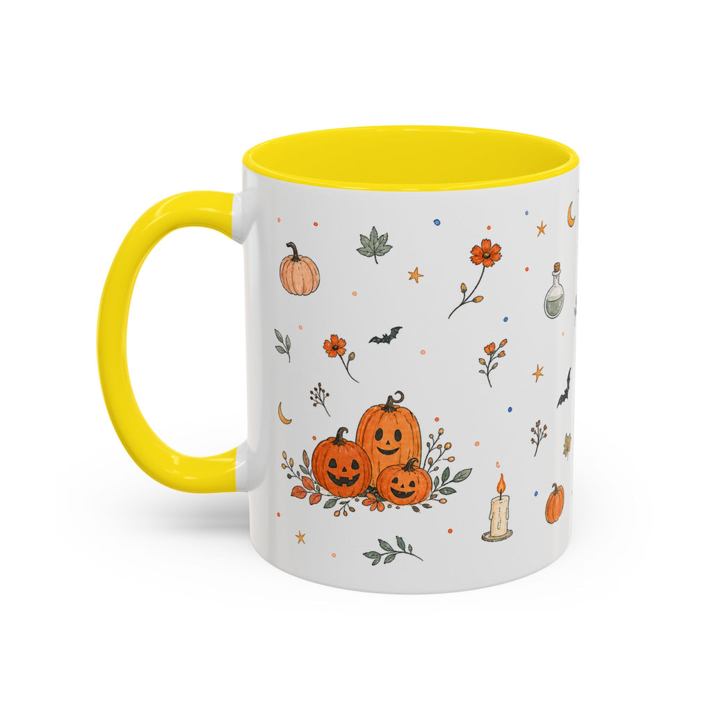 Friendly Ghost Halloween Mug | Pumpkin Flower Watercolor Gift | Accent Cup 11oz 15oz