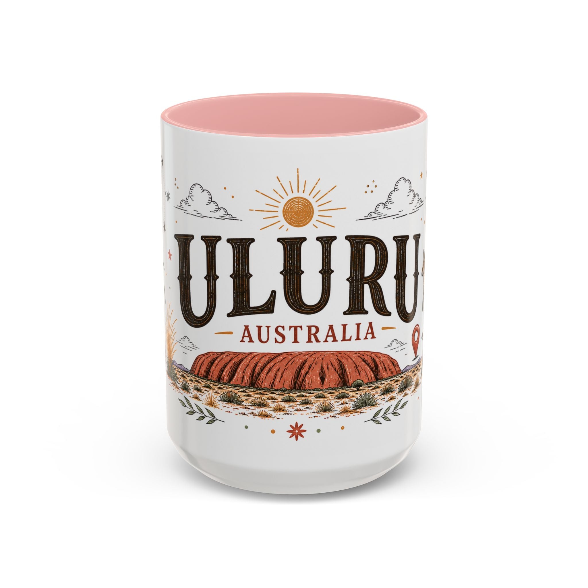 Uluru Coffee Mug | Travel Destination Souvenir Gift | Accent Color Ceramic 11oz 15oz