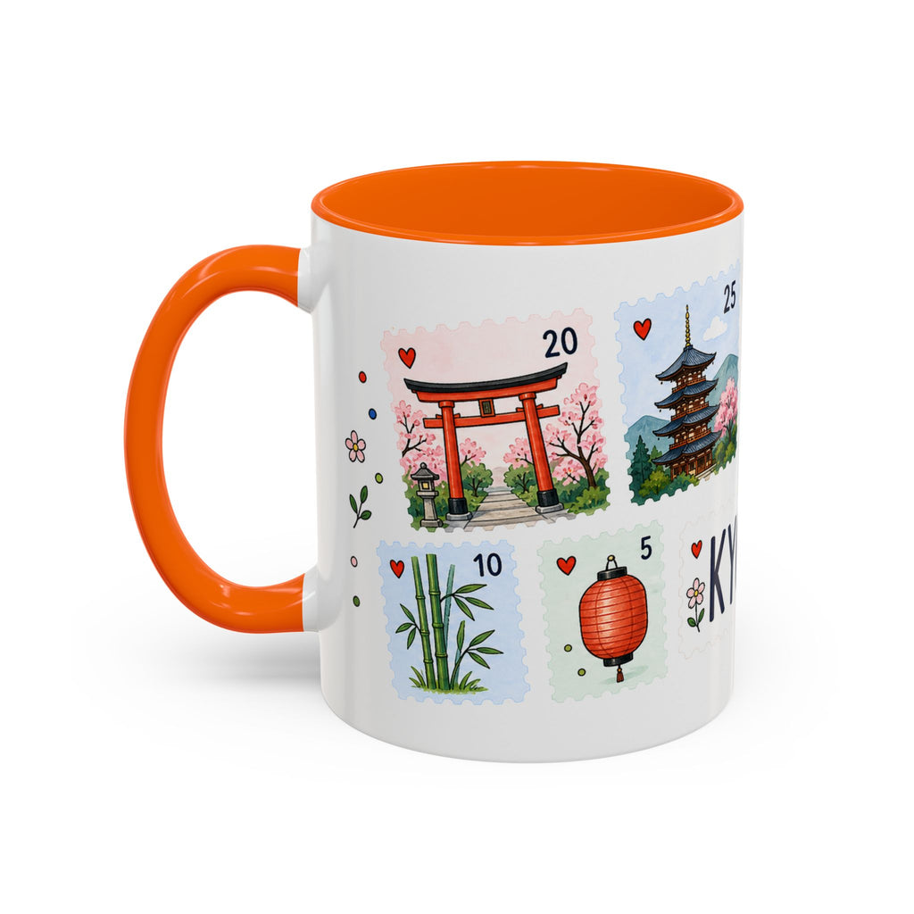Kyoto Coffee Mug | Postage Stamp Collage Mug | Travel Souvenir Accent Cup 11oz 15oz