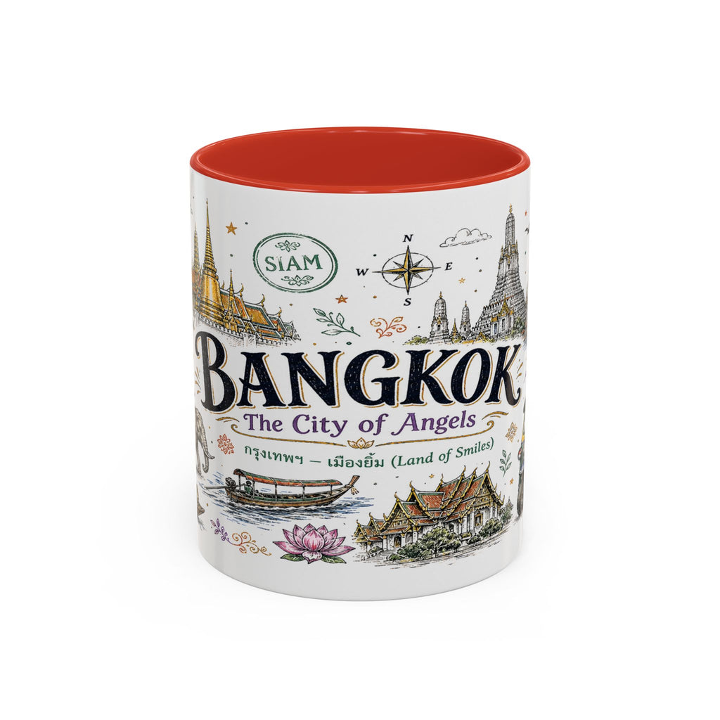 Bangkok Coffee Mug | Thailand Souvenir Travel Gift | Accent Color Ceramic 11oz 15oz