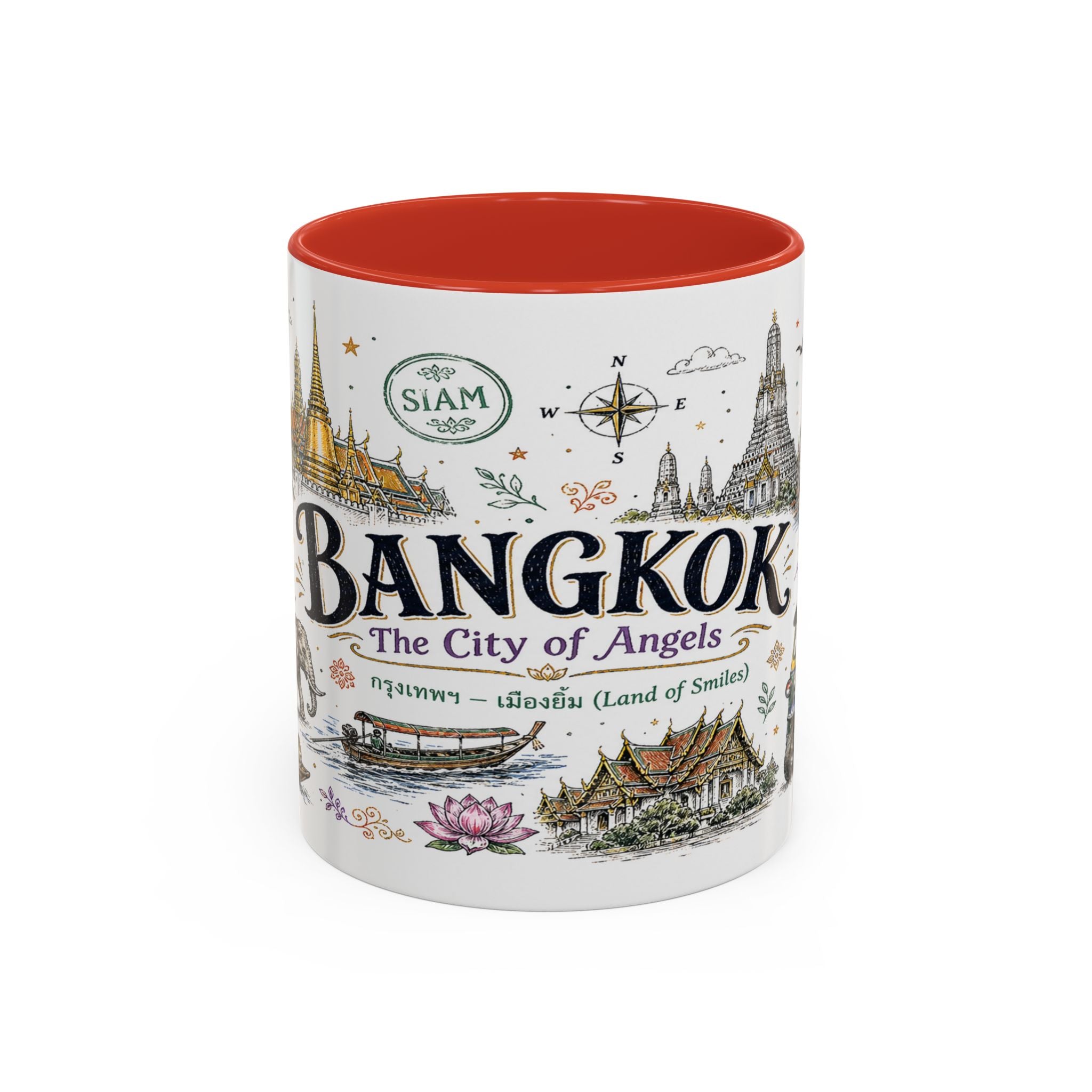 Bangkok Coffee Mug | Thailand Souvenir Travel Gift | Accent Color Ceramic 11oz 15oz