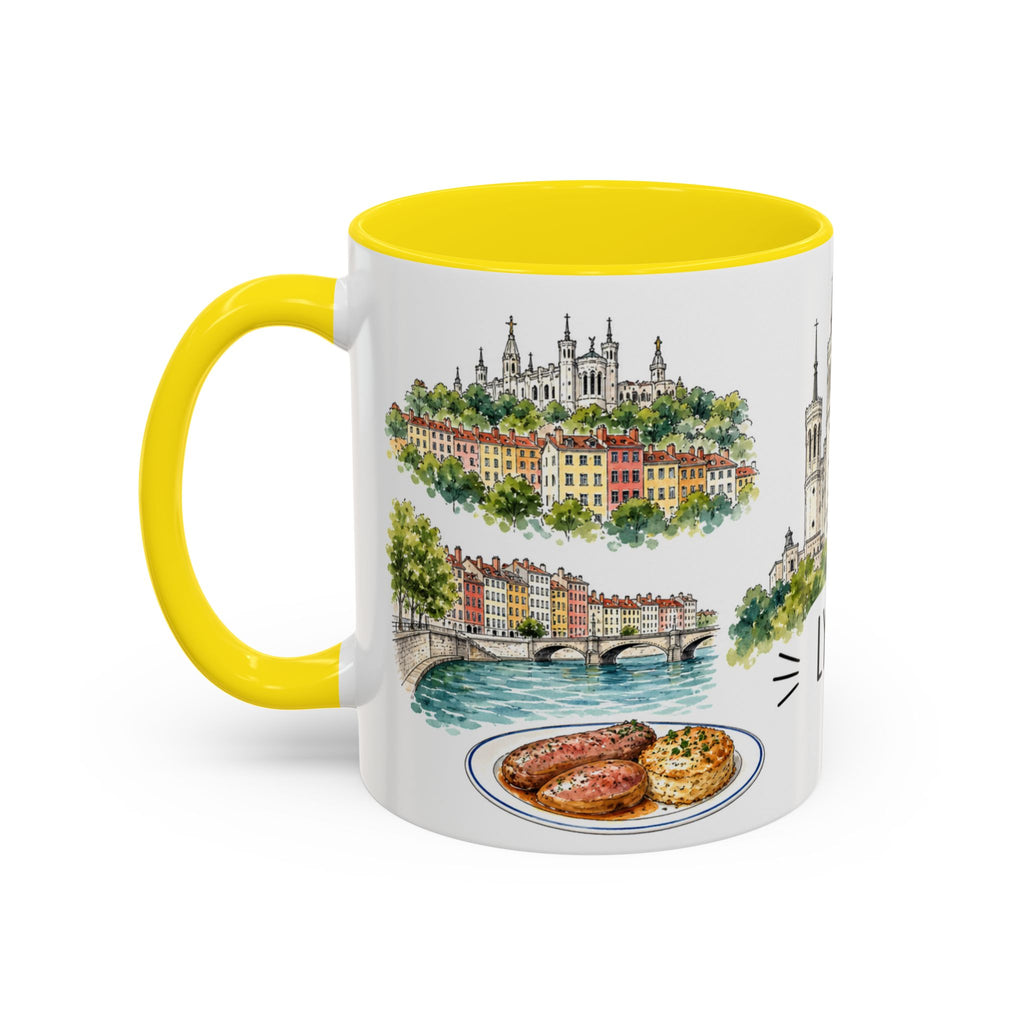 Lyon Illustrated Travel Mug | City Souvenir Accent Coffee Mug | 11oz 15oz Ceramic Cup