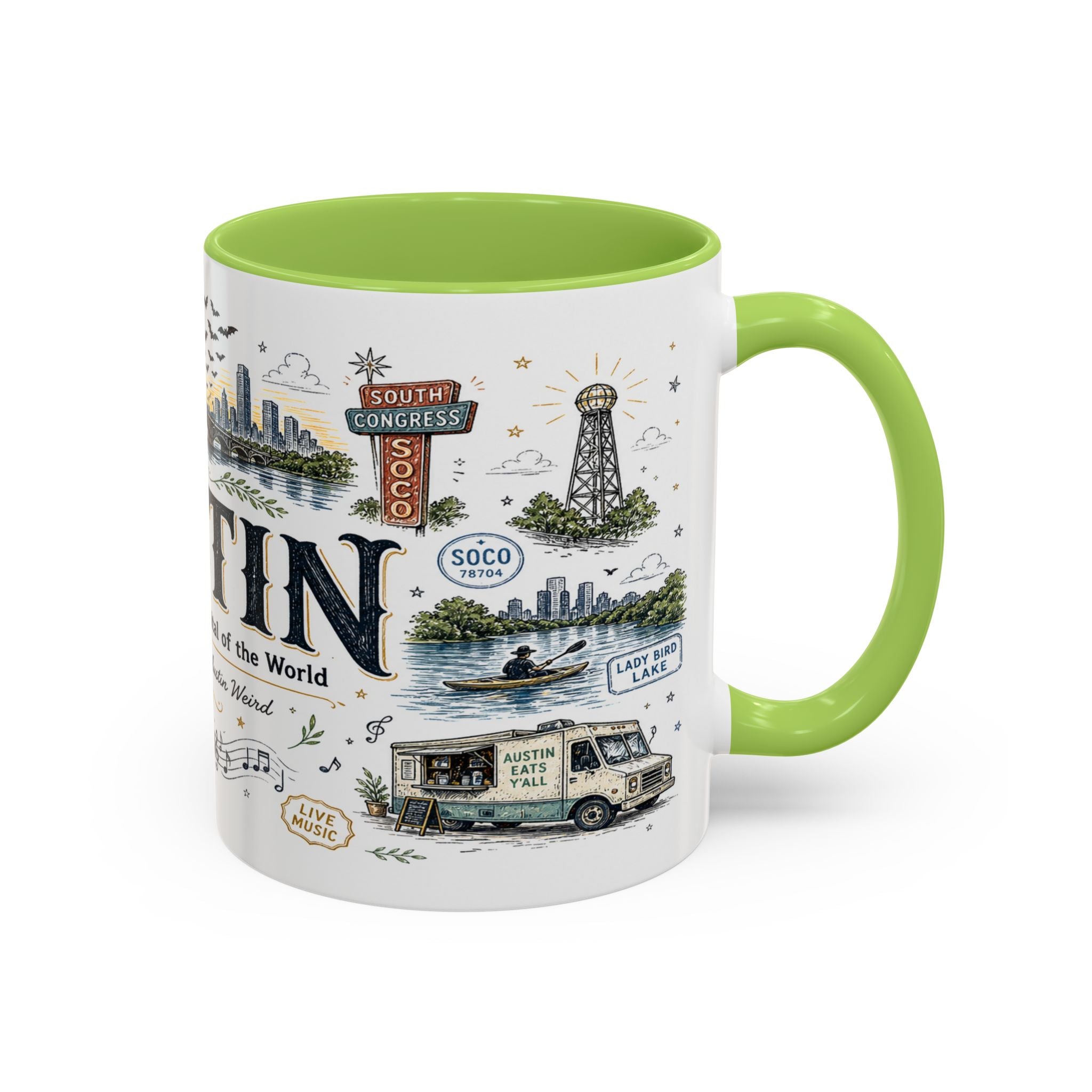 Austin Coffee Mug | Texas Souvenir City Gift | Accent Color Ceramic 11oz 15oz