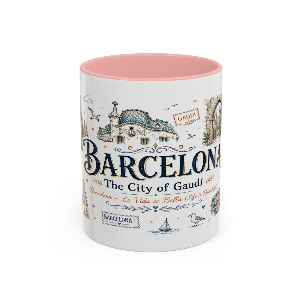 Barcelona Coffee Mug | Spain Souvenir Travel Gift | Accent Color Ceramic 11oz 15oz