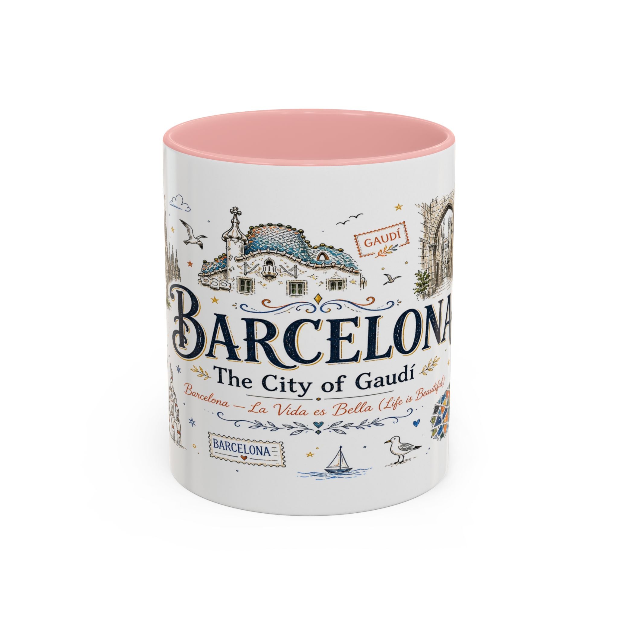 Barcelona Coffee Mug | Spain Souvenir Travel Gift | Accent Color Ceramic 11oz 15oz