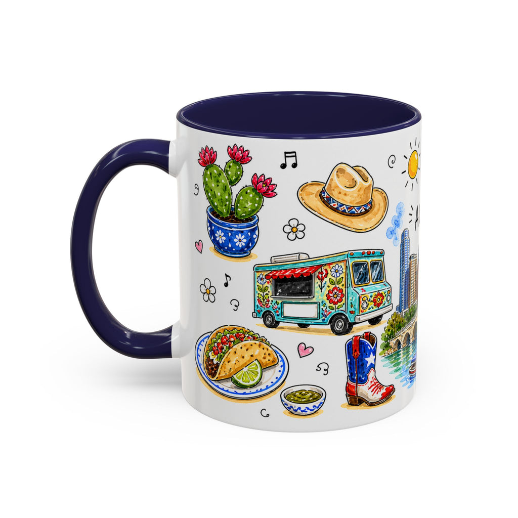 Austin Illustrated Travel Mug | City Souvenir Accent Coffee Mug | 11oz 15oz Ceramic Cup