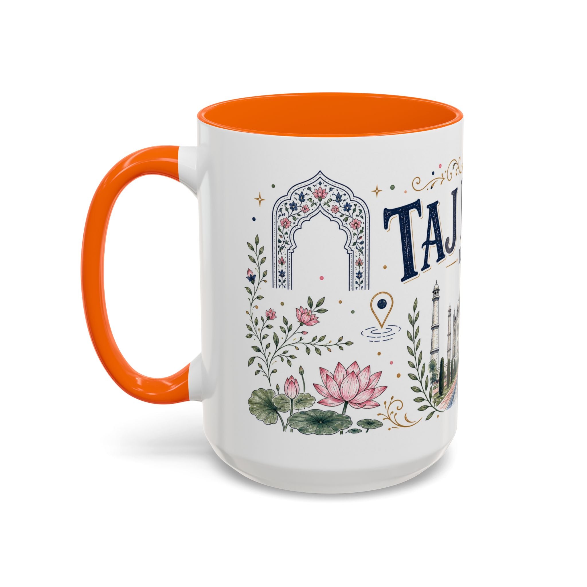 Taj Mahal Coffee Mug | Travel Destination Souvenir Gift | Accent Color Ceramic 11oz 15oz