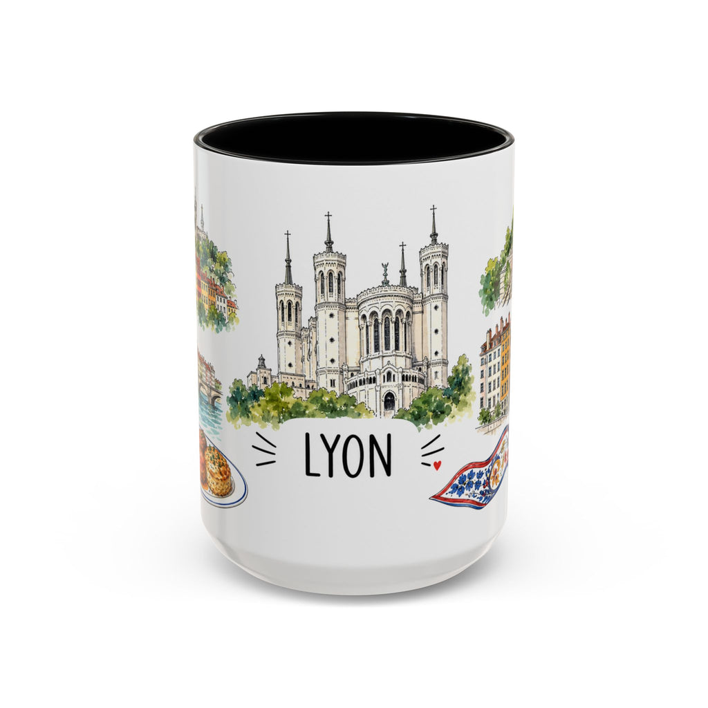 Lyon Illustrated Travel Mug | City Souvenir Accent Coffee Mug | 11oz 15oz Ceramic Cup