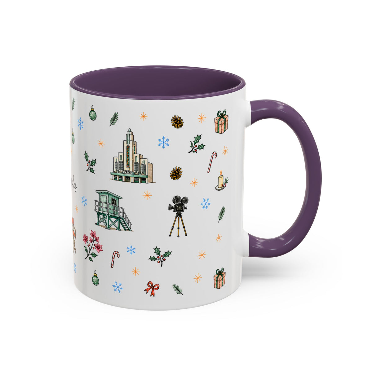 Los Angeles Christmas Mug | Watercolor City Souvenir | Ceramic Coffee Cup (11oz or 15oz)