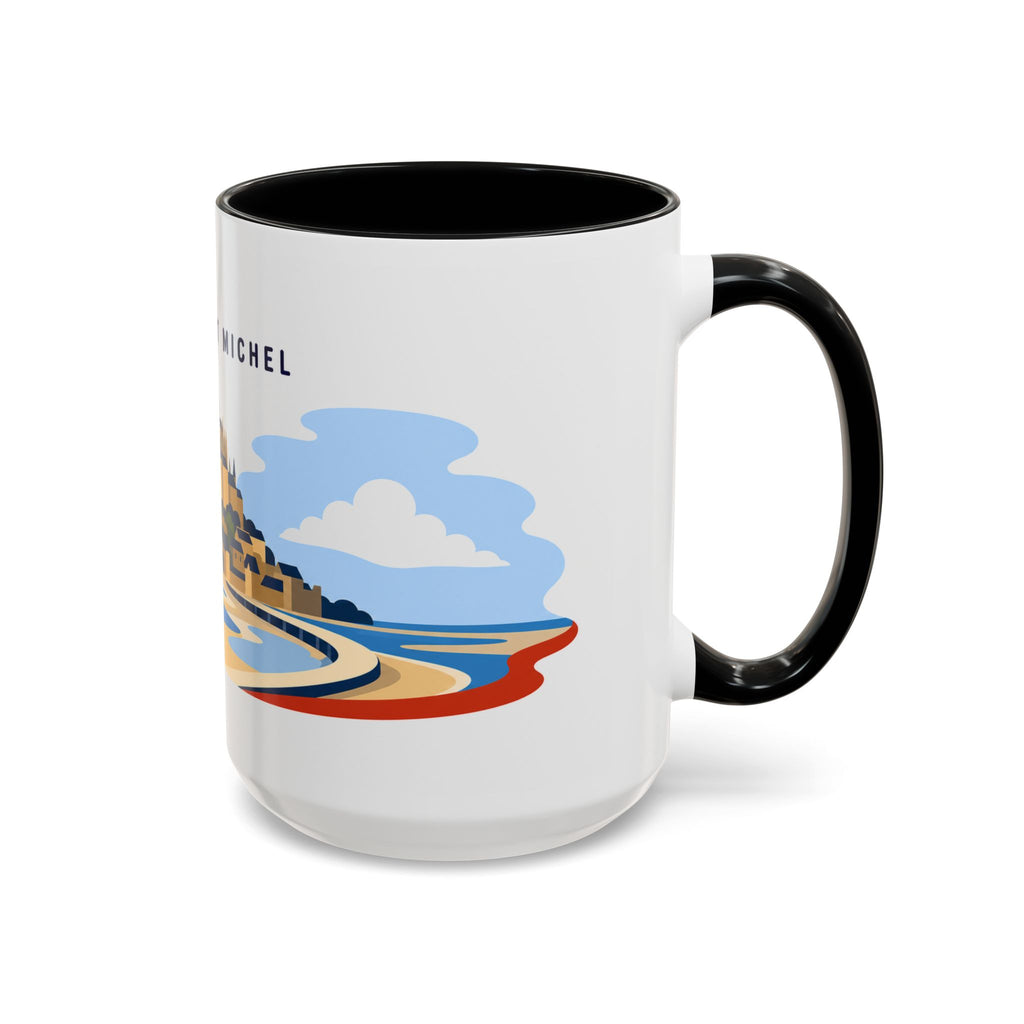 Mont Saint Michel Coffee Mug | Travel Destination Souvenir Gift | Accent Color Ceramic 11oz 15oz