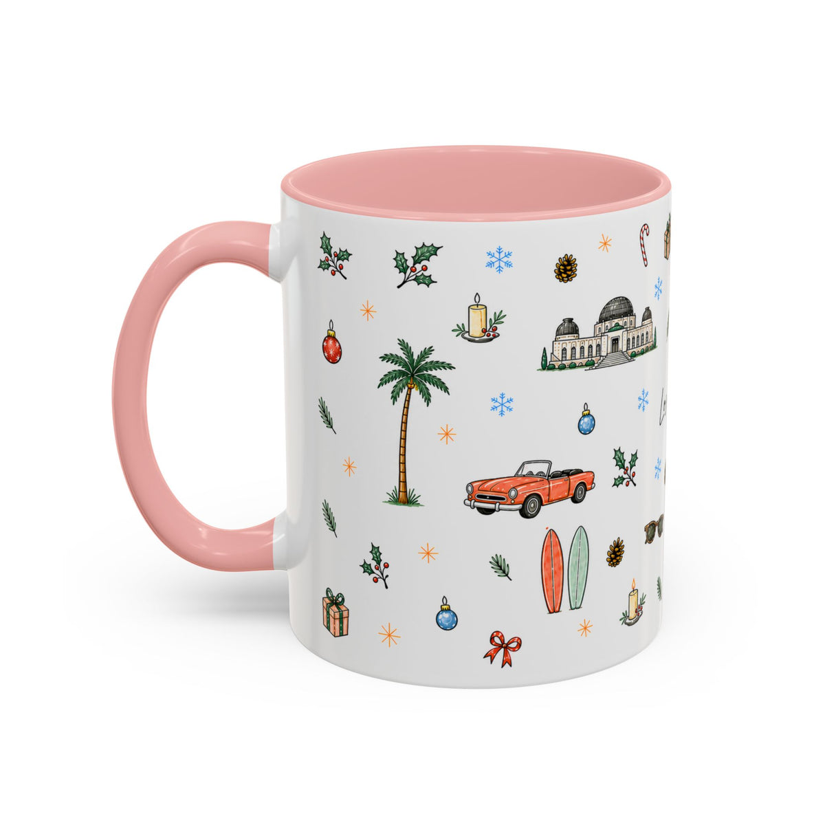 Los Angeles Christmas Mug | Watercolor City Souvenir | Ceramic Coffee Cup (11oz or 15oz)