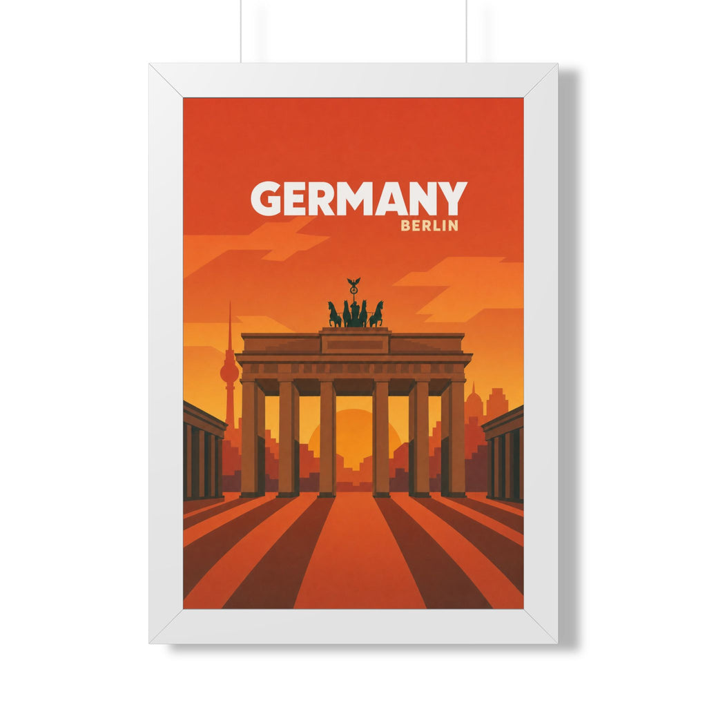 Berlin Germany Framed Poster | Vintage Travel Wall Art | Black Walnut White Frame | 16x24 20x30