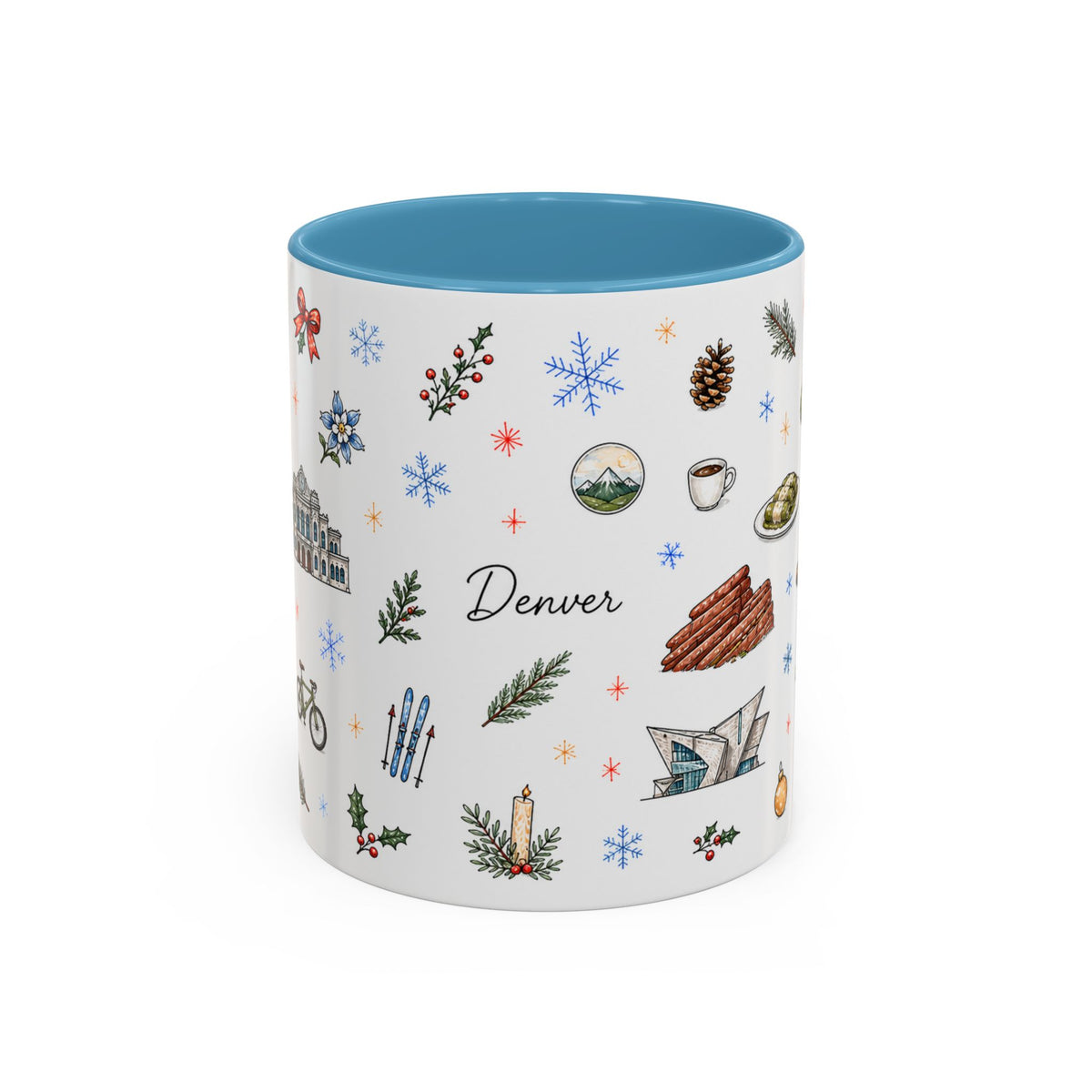 Denver Christmas Mug | Watercolor City Souvenir, Holiday Travel Gift (11oz/15oz)