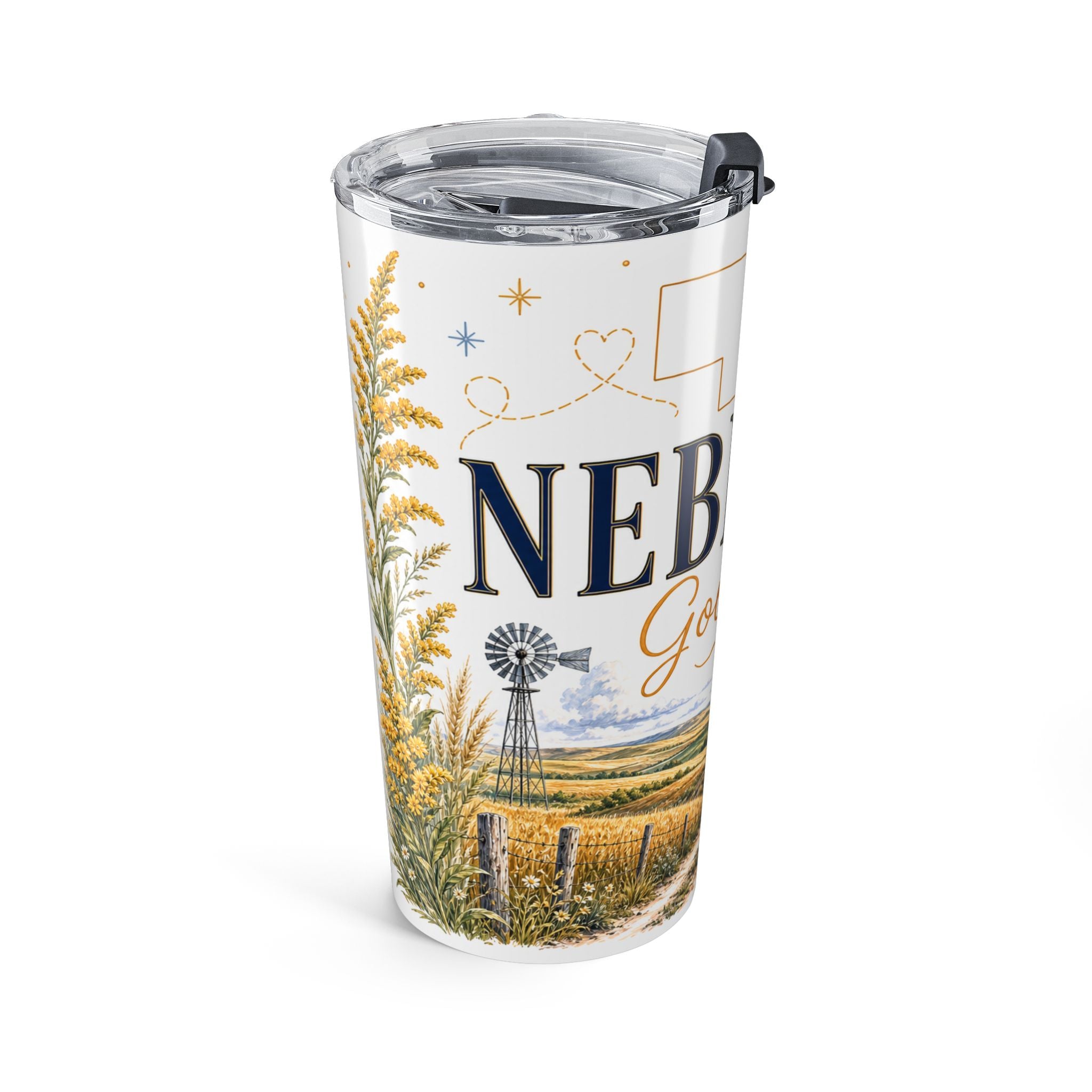 Nebraska State Flower 20oz Tumbler | Goldenrod Botanical State Flower Gift | Insulated Stainless Steel Travel Cup