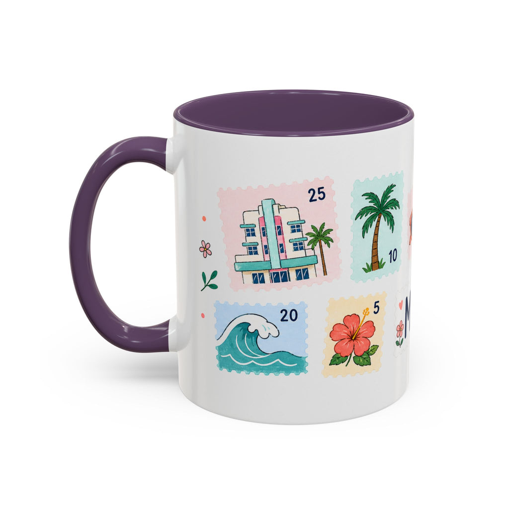 Miami Coffee Mug | Postage Stamp Collage Mug | Travel Souvenir Accent Cup 11oz 15oz
