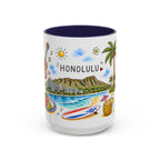 Honolulu Illustrated Travel Mug | City Souvenir Accent Coffee Mug | 11oz 15oz Ceramic Cup
