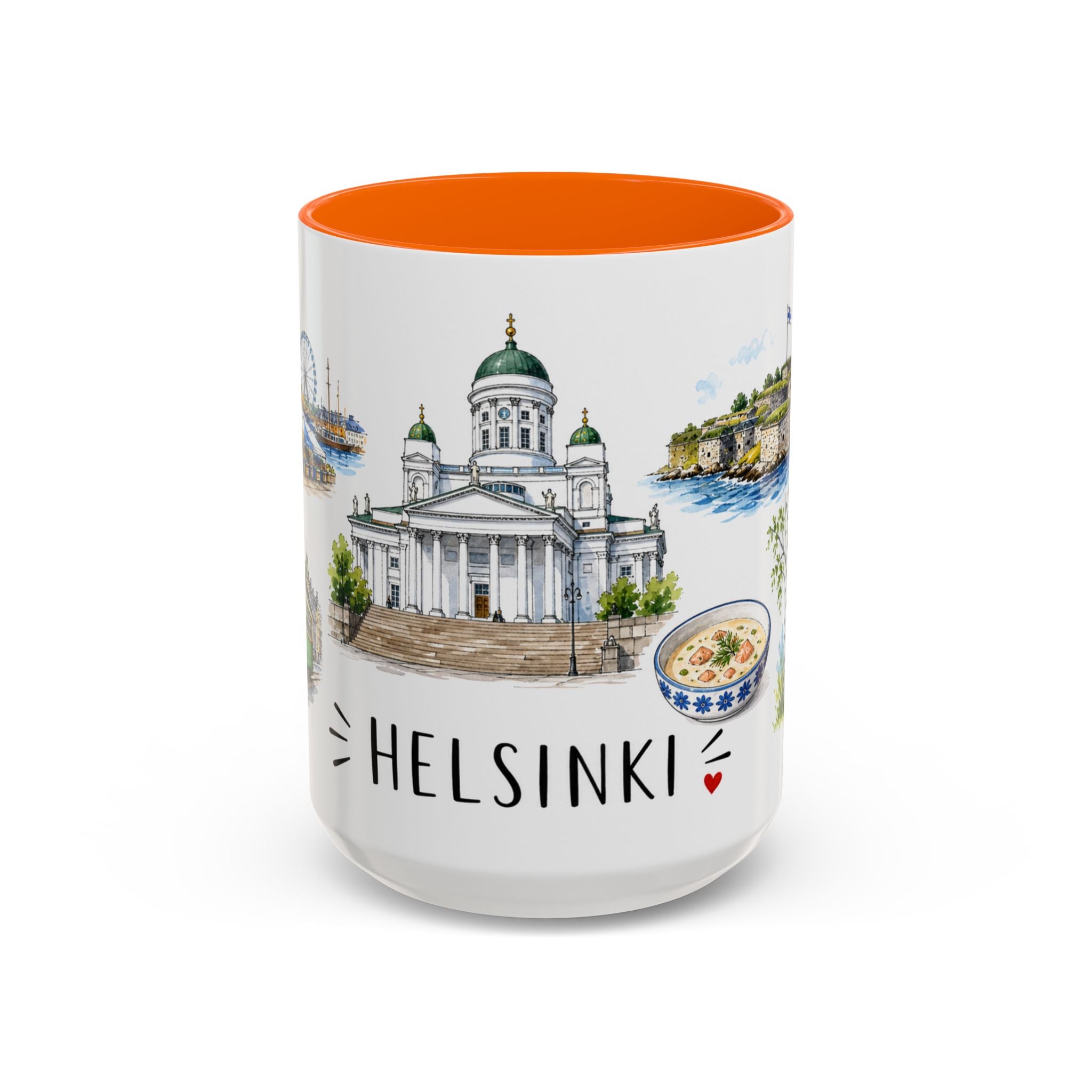 Helsinki Illustrated Travel Mug | City Souvenir Accent Coffee Mug | 11oz 15oz Ceramic Cup