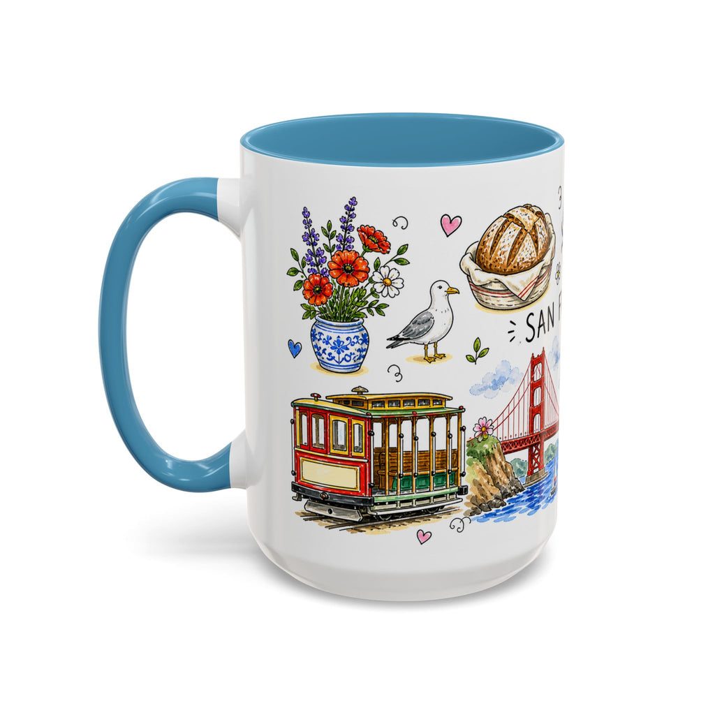 San Francisco Illustrated Travel Mug | City Souvenir Accent Coffee Mug | 11oz 15oz Ceramic Cup