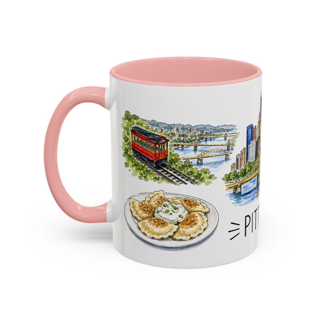 Pittsburgh Illustrated Travel Mug | City Souvenir Accent Coffee Mug | 11oz 15oz Ceramic Cup