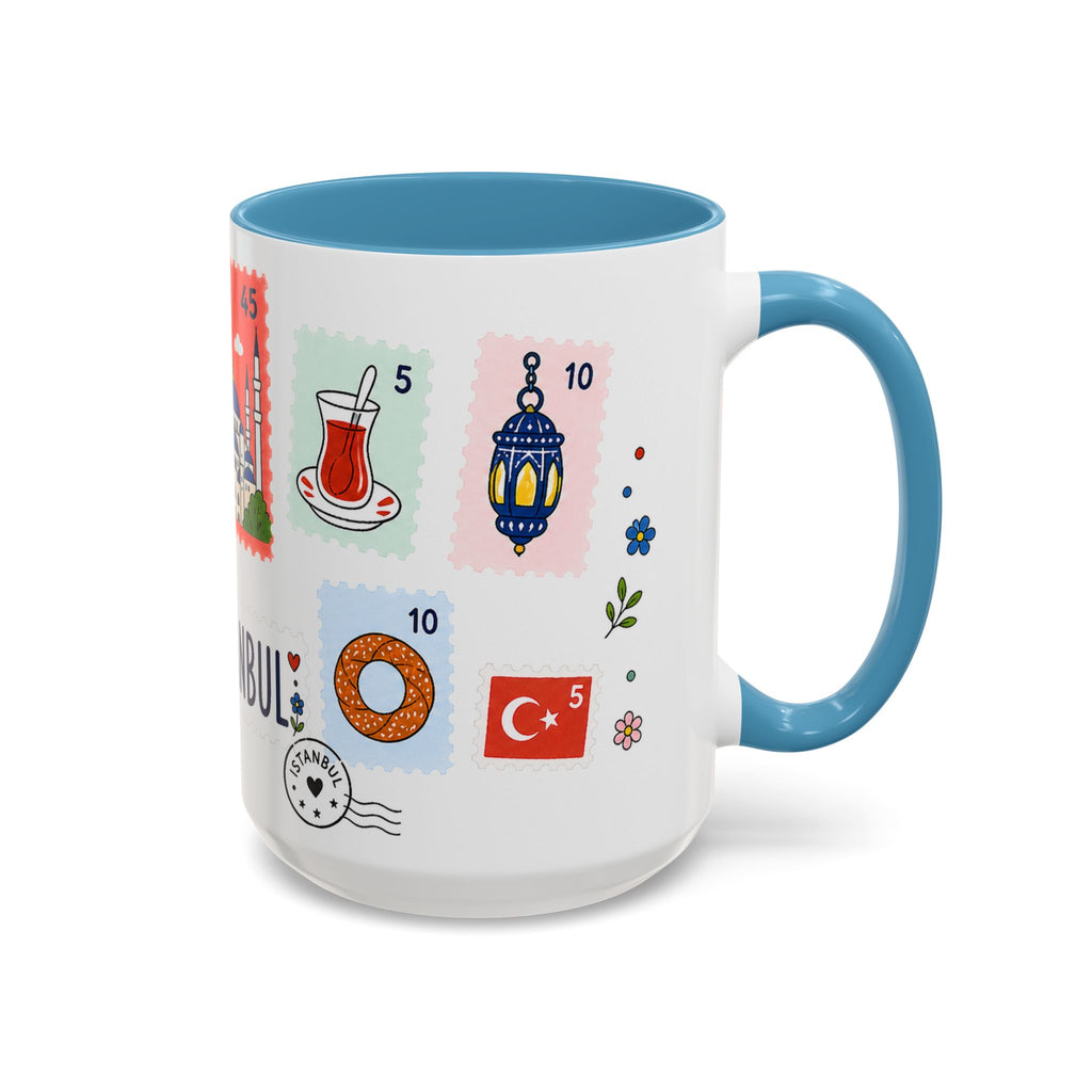Istanbul Coffee Mug | Postage Stamp Collage Mug | Travel Souvenir Accent Cup 11oz 15oz