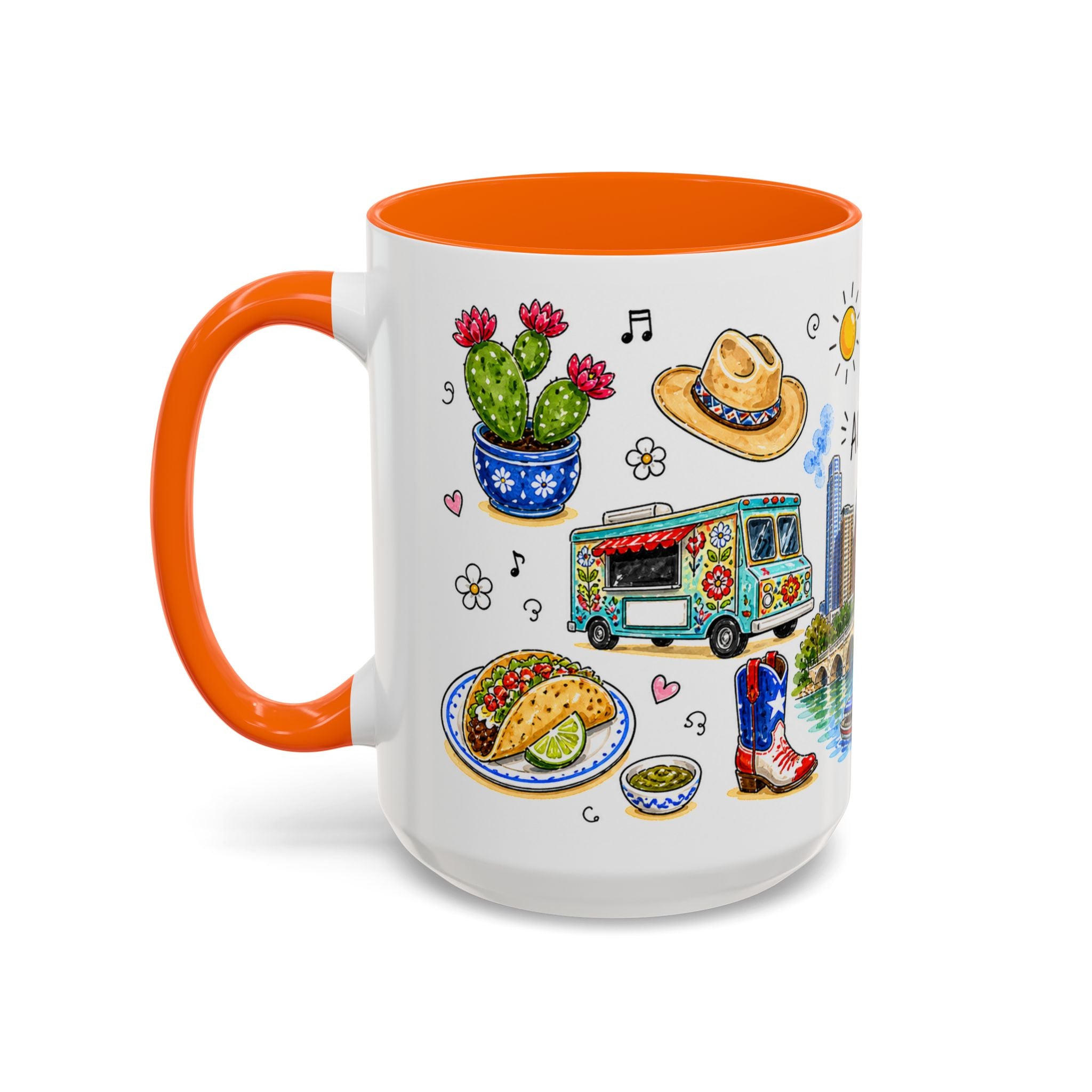 Austin Illustrated Travel Mug | City Souvenir Accent Coffee Mug | 11oz 15oz Ceramic Cup