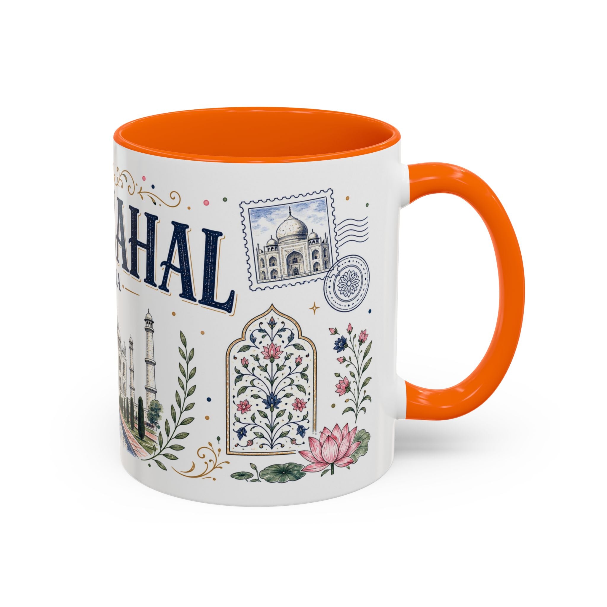 Taj Mahal Coffee Mug | Travel Destination Souvenir Gift | Accent Color Ceramic 11oz 15oz