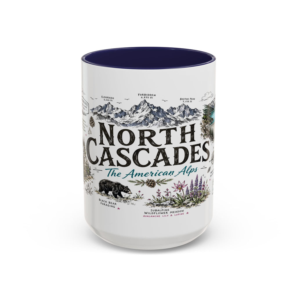 North Cascades National Park Coffee Mug | Washington Alpine Glacier Hiking Gift | Accent Color Ceramic 11oz 15oz