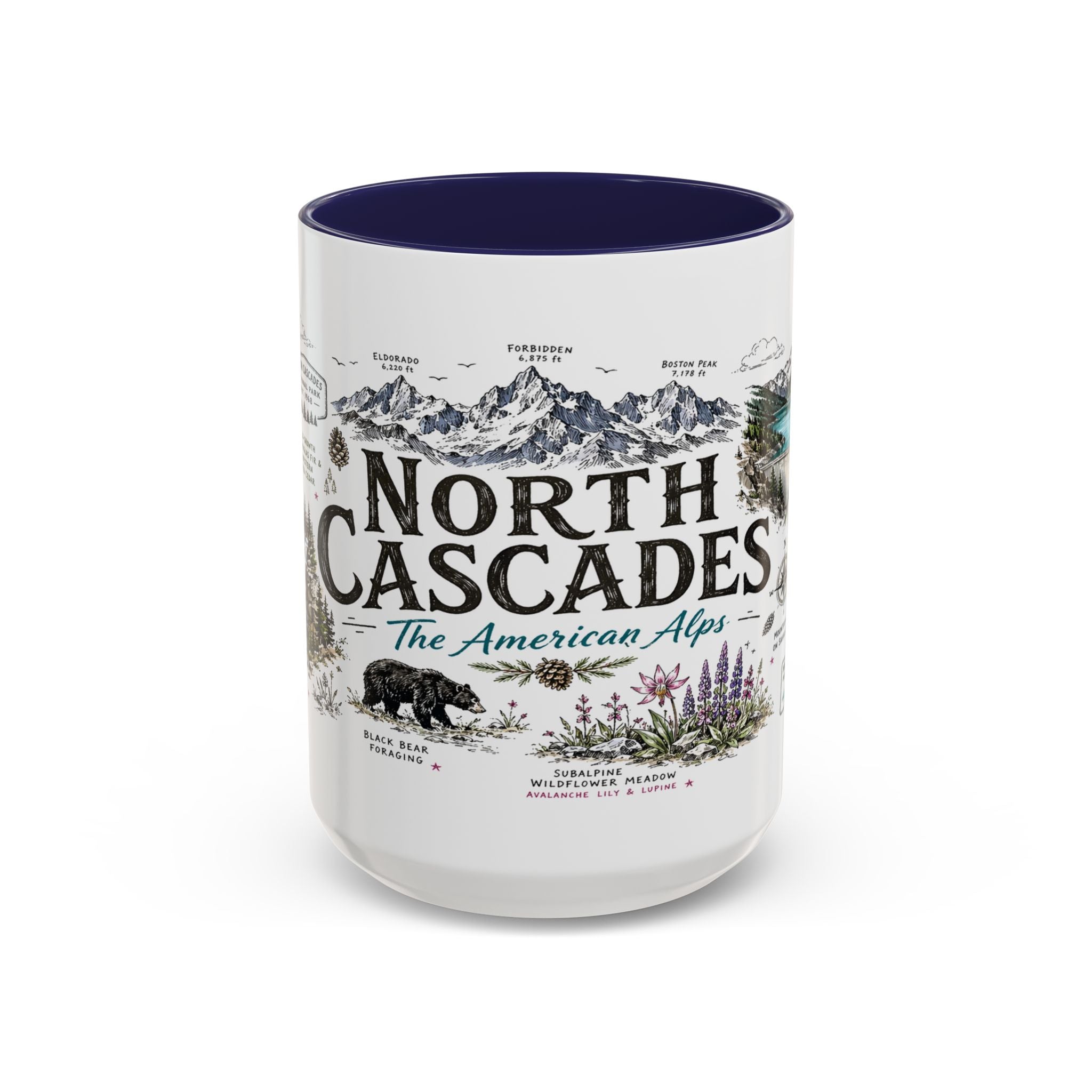 North Cascades National Park Coffee Mug | Washington Alpine Glacier Hiking Gift | Accent Color Ceramic 11oz 15oz