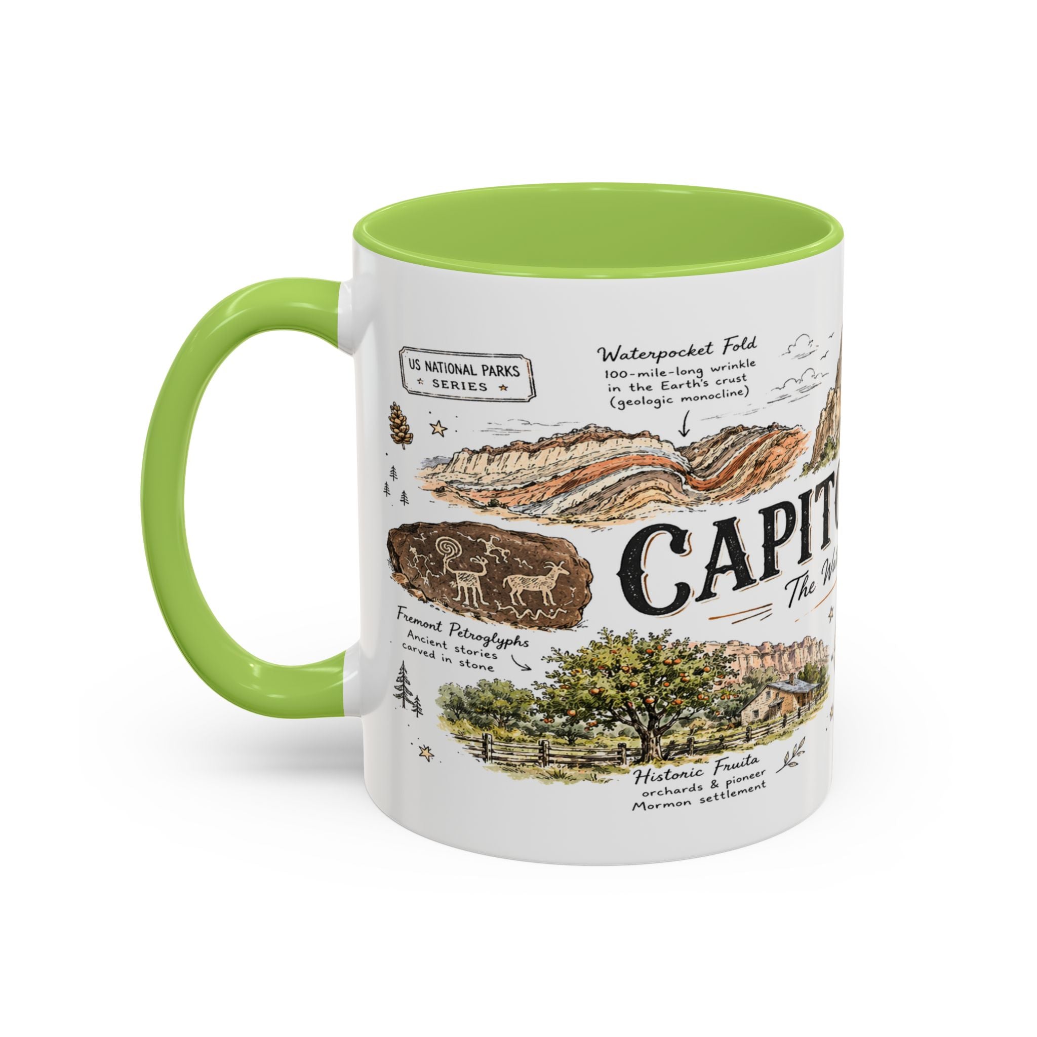 Capitol Reef National Park Coffee Mug | Utah Sandstone Canyon Hiking Gift | Accent Color Ceramic 11oz 15oz