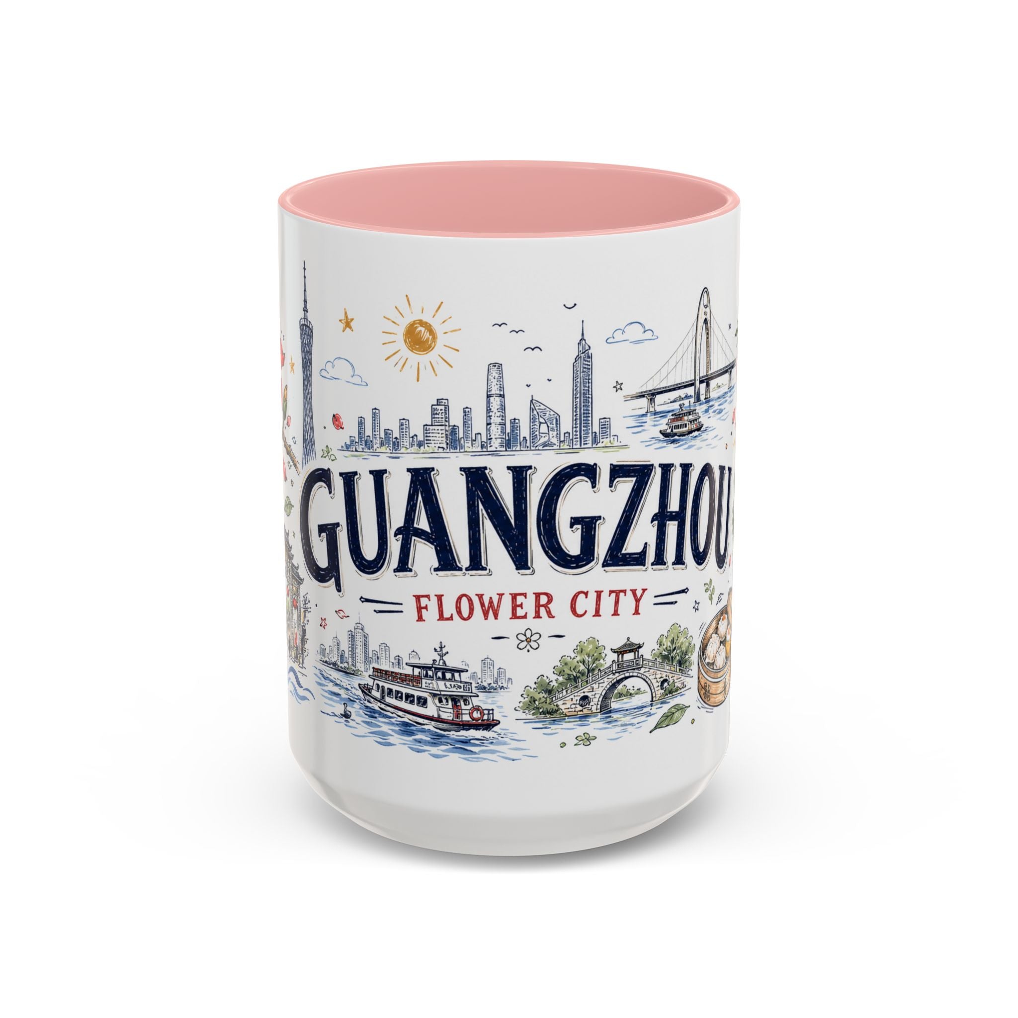 Guangzhou Coffee Mug | China Souvenir Travel Gift | Accent Color Ceramic 11oz 15oz