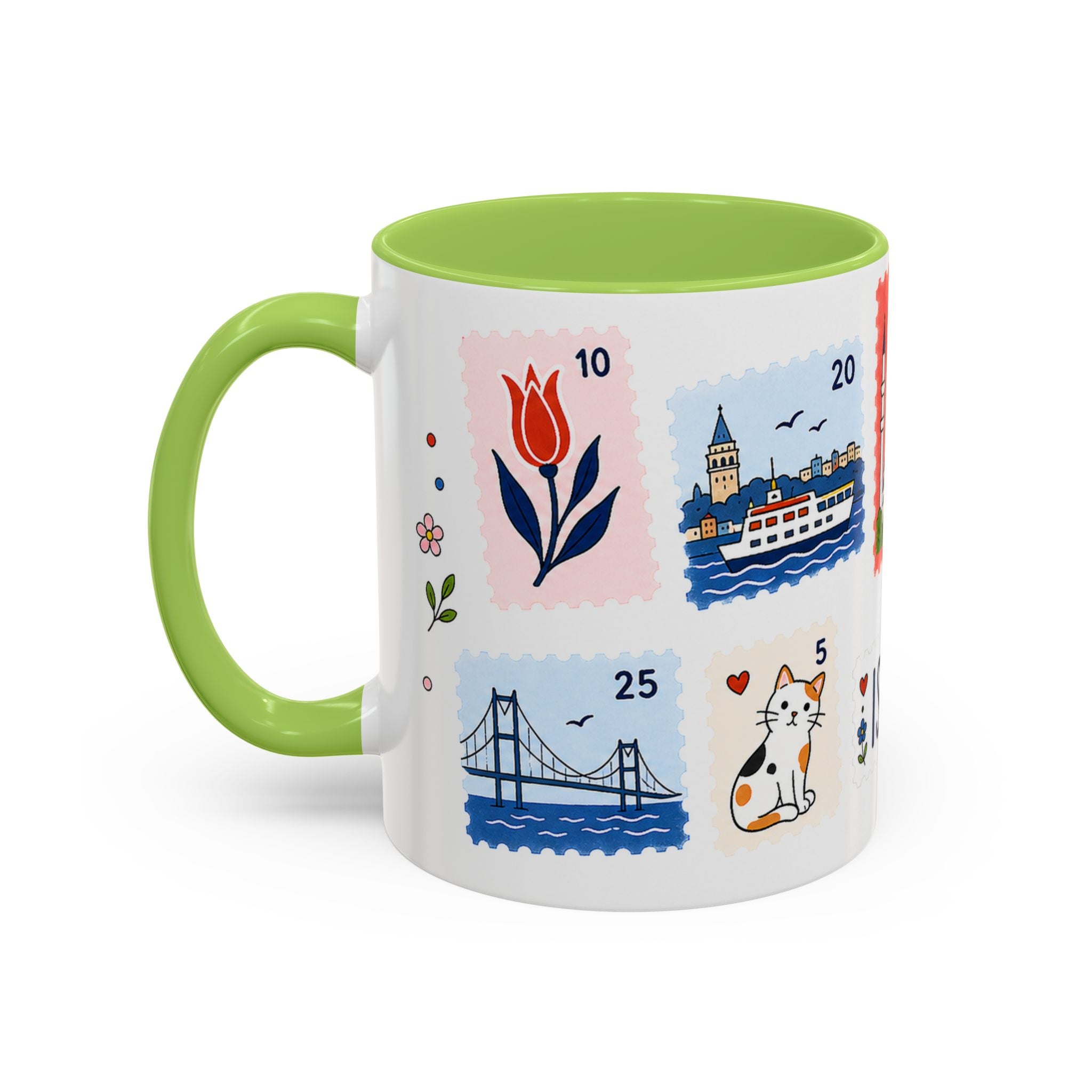 Istanbul Coffee Mug | Postage Stamp Collage Mug | Travel Souvenir Accent Cup 11oz 15oz
