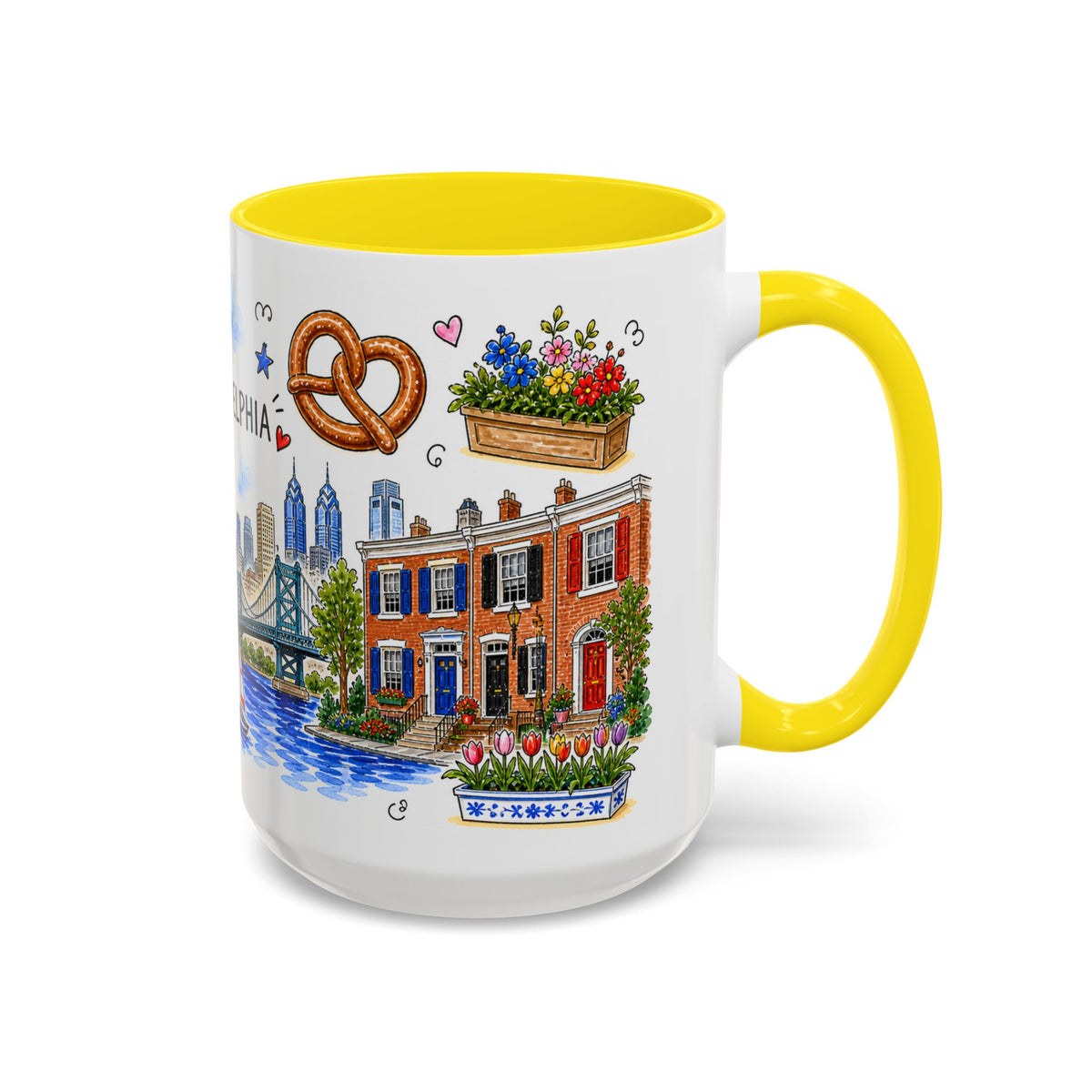 Philadelphia Illustrated Travel Mug | City Souvenir Accent Coffee Mug | 11oz 15oz Ceramic Cup