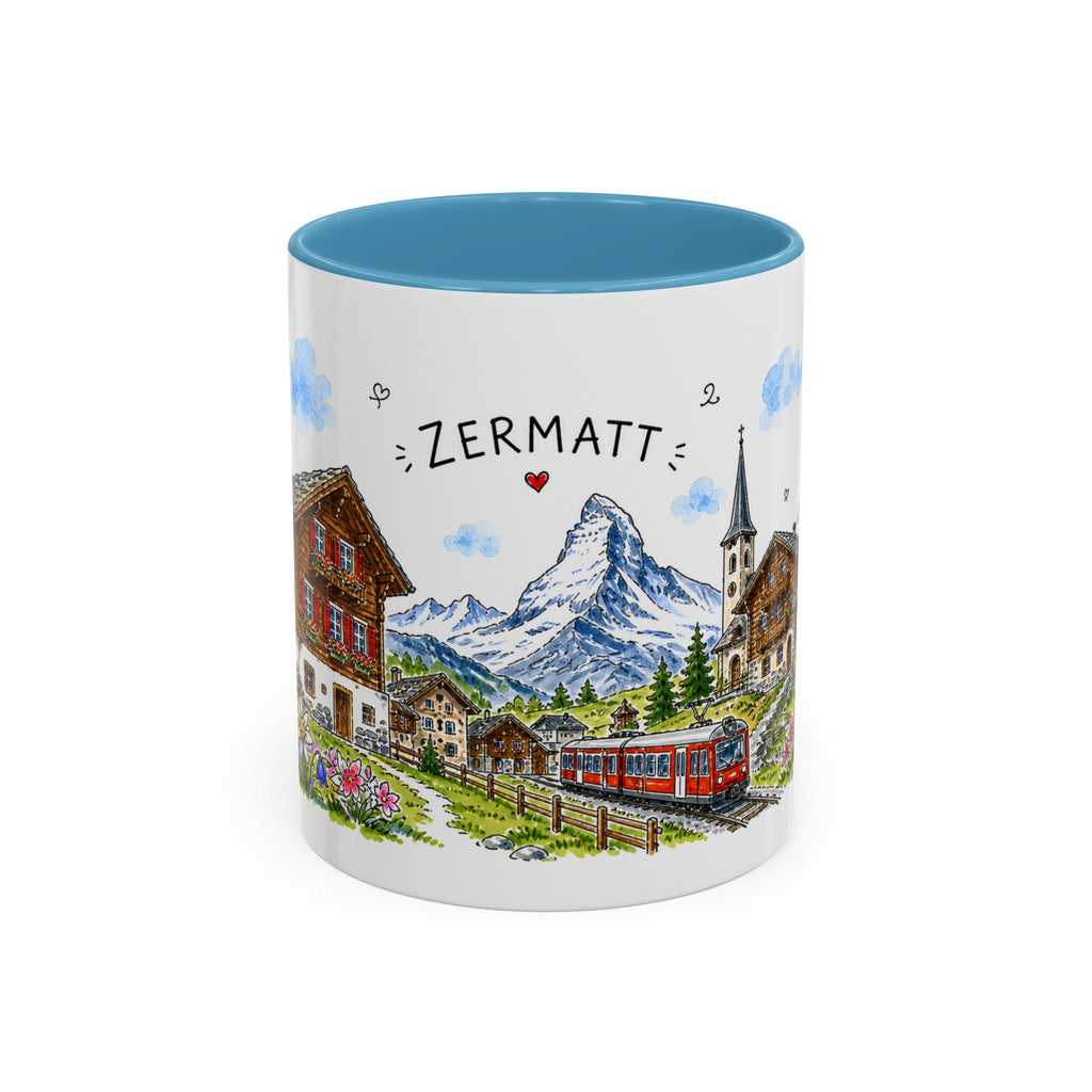 Zermatt Illustrated Travel Mug | Switzerland Souvenir Accent Coffee Mug | 11oz 15oz Ceramic Cup