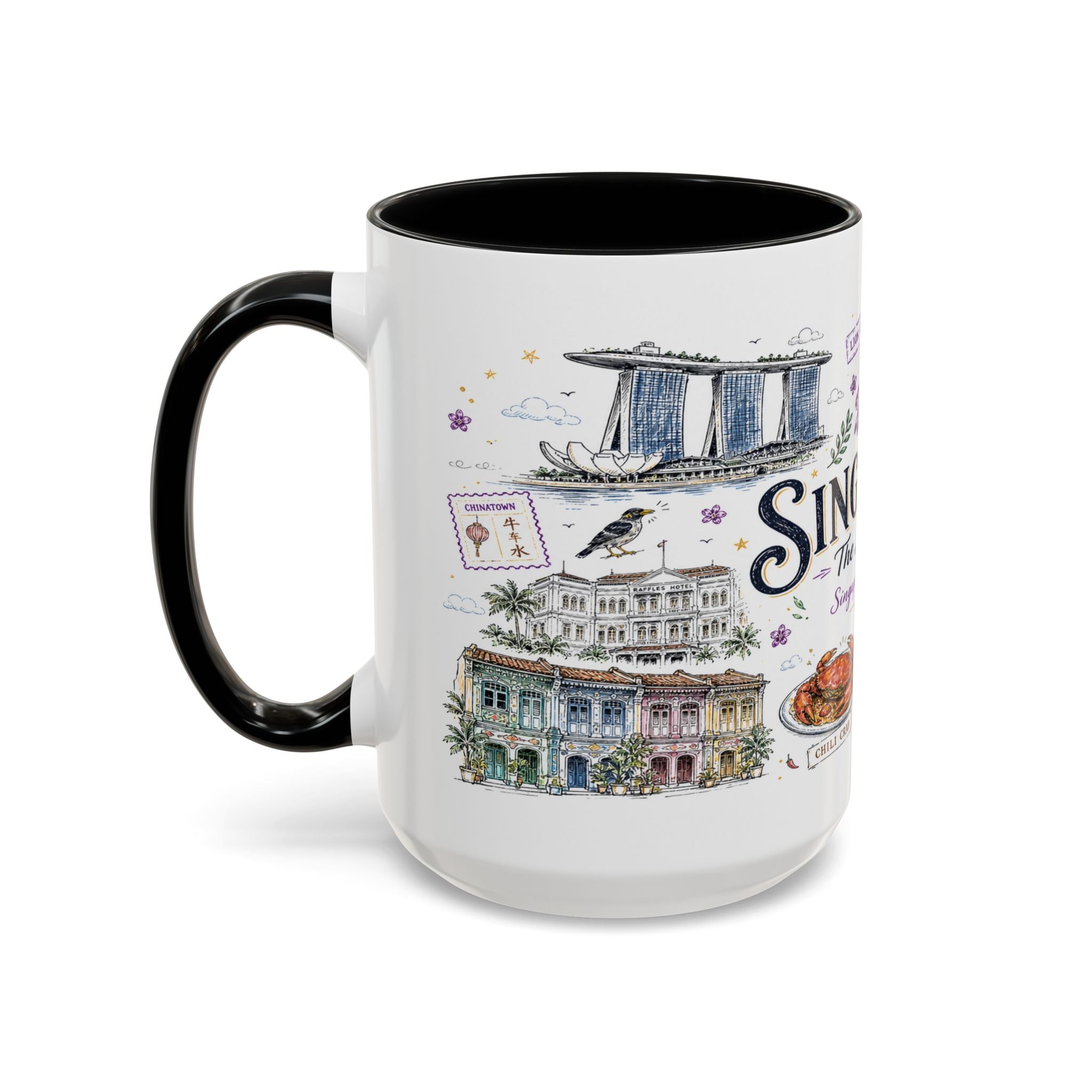 Singapore Coffee Mug | Asia Souvenir Travel Gift | Accent Color Ceramic 11oz 15oz