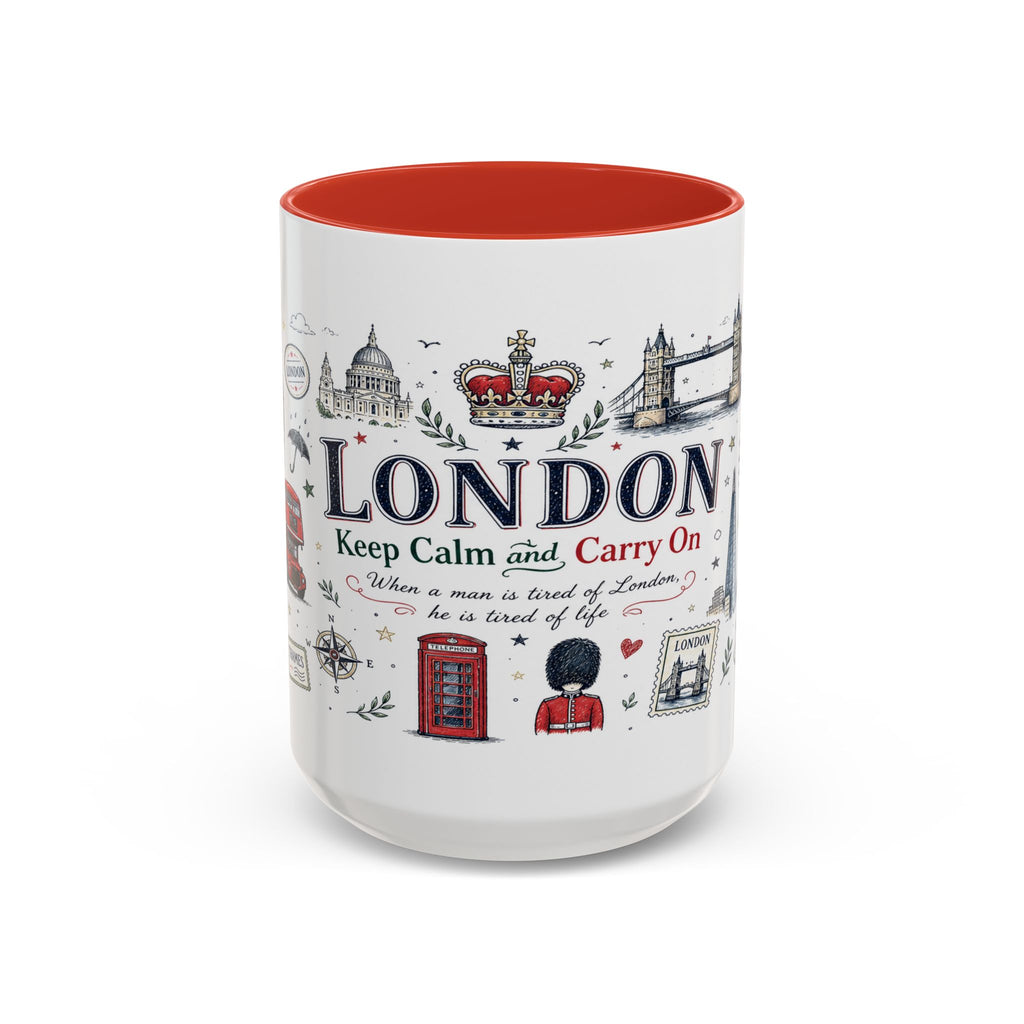 London Coffee Mug | England Souvenir Travel Gift | Accent Color Ceramic 11oz 15oz