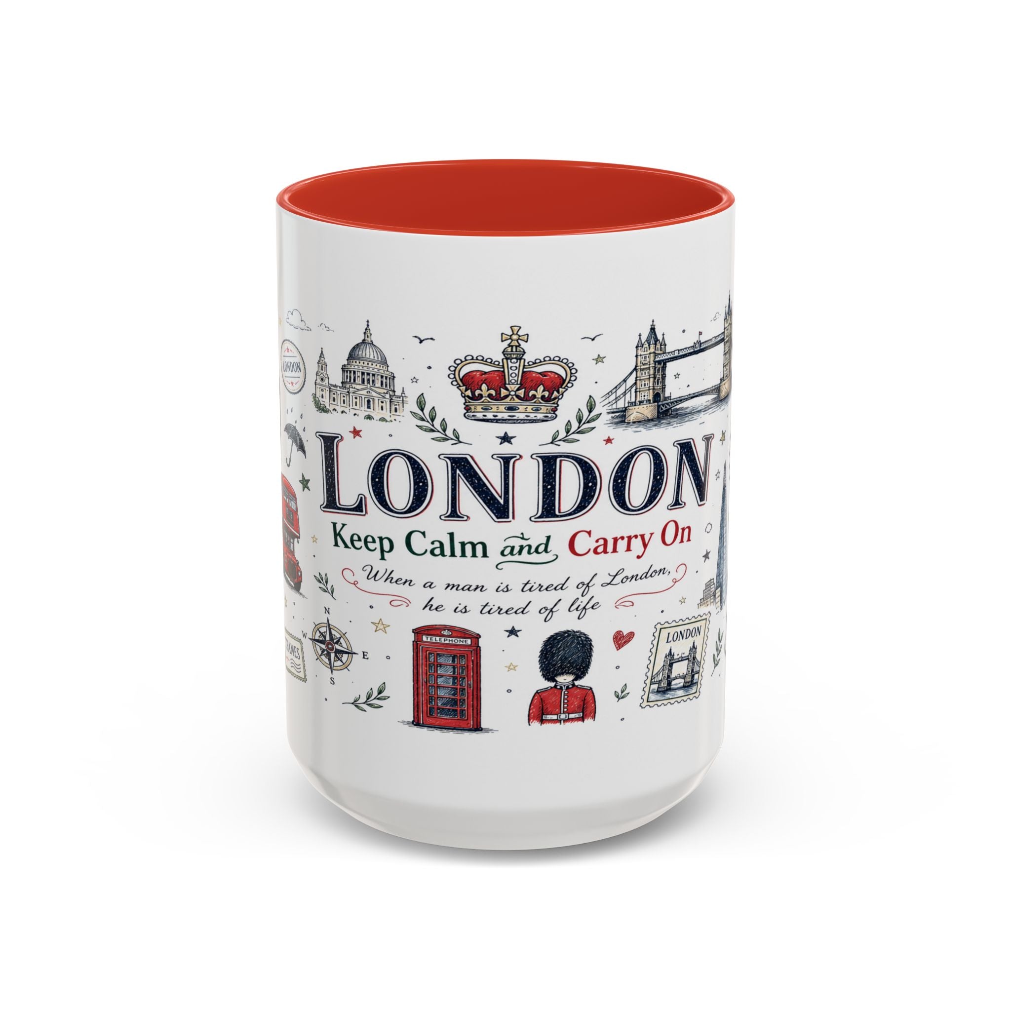 London Coffee Mug | England Souvenir Travel Gift | Accent Color Ceramic 11oz 15oz