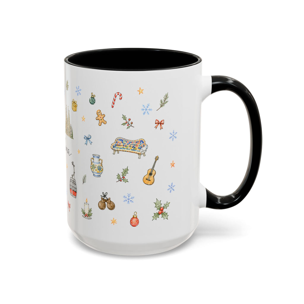 Barcelona Christmas Mug | Watercolor City Souvenir, Ceramic Coffee Cup (11oz/15oz)