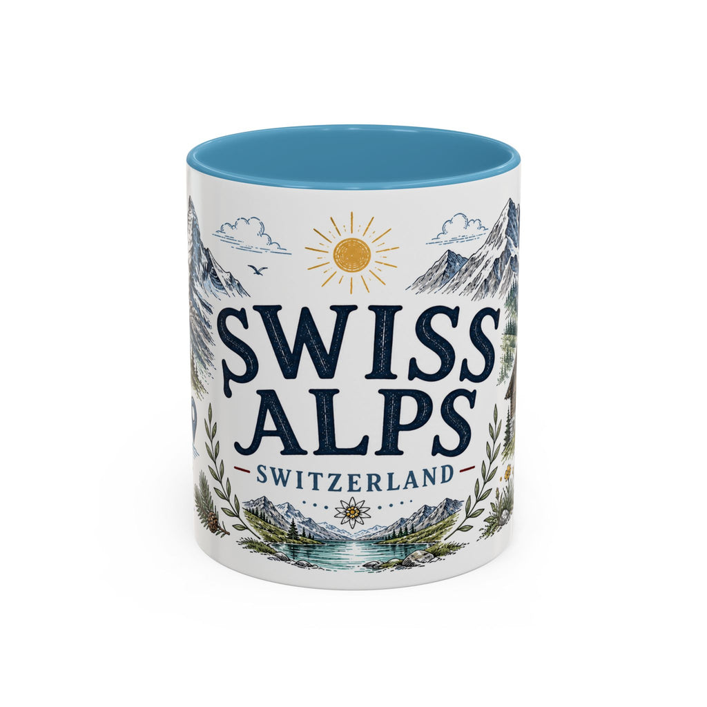 Swiss Alps Coffee Mug | Travel Destination Souvenir Gift | Accent Color Ceramic 11oz 15oz