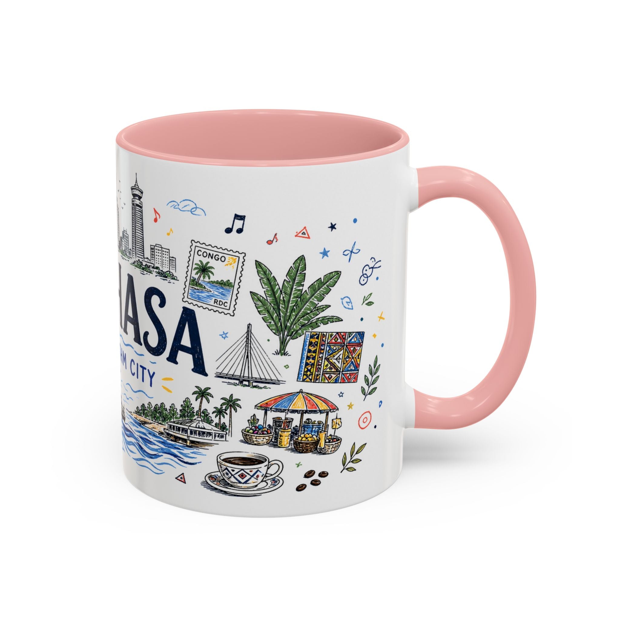 Kinshasa Coffee Mug | DR Congo Souvenir Travel Gift | Accent Color Ceramic 11oz 15oz