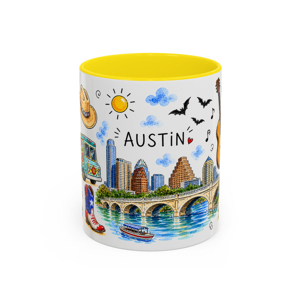 Austin Illustrated Travel Mug | City Souvenir Accent Coffee Mug | 11oz 15oz Ceramic Cup